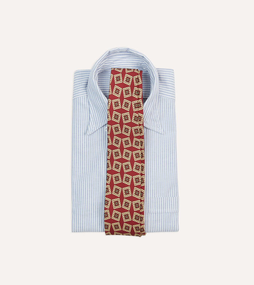 Red Jumbled Stamp Print Silk Self-Tipped Tie