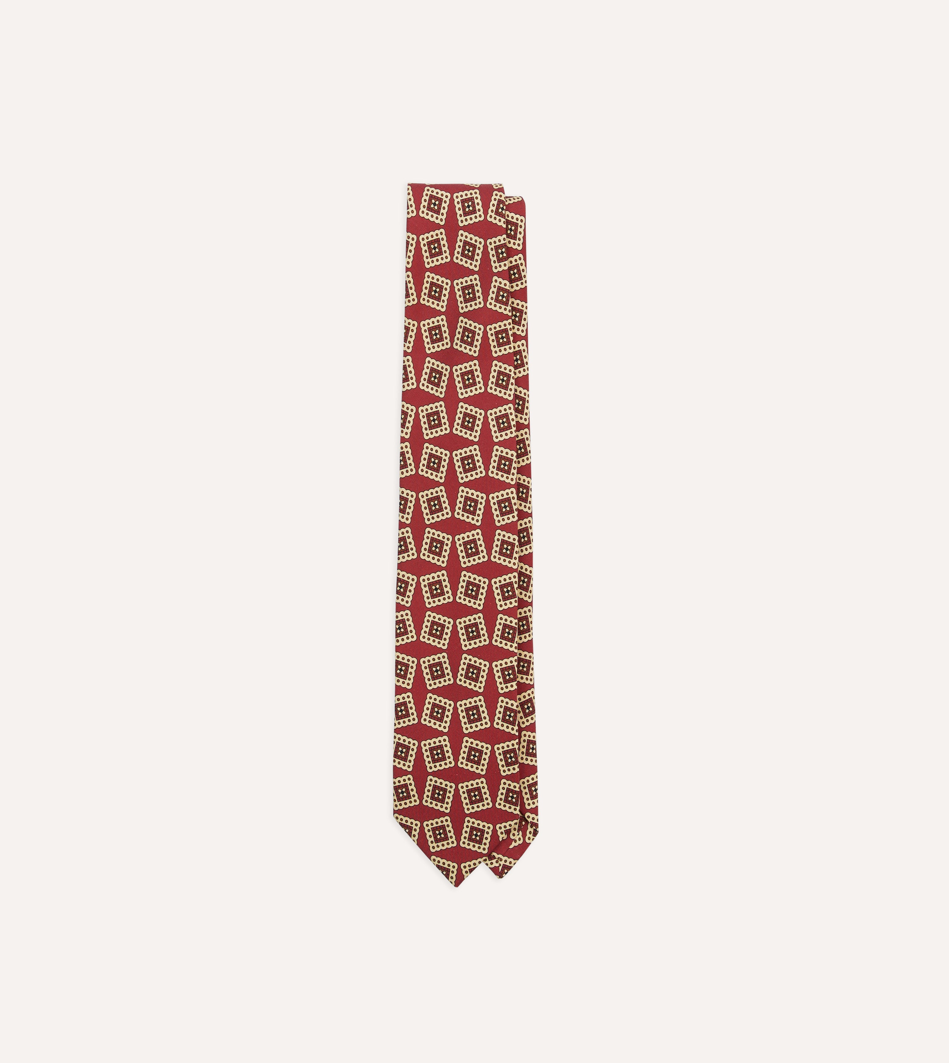 Red Jumbled Stamp Print Silk Self-Tipped Tie