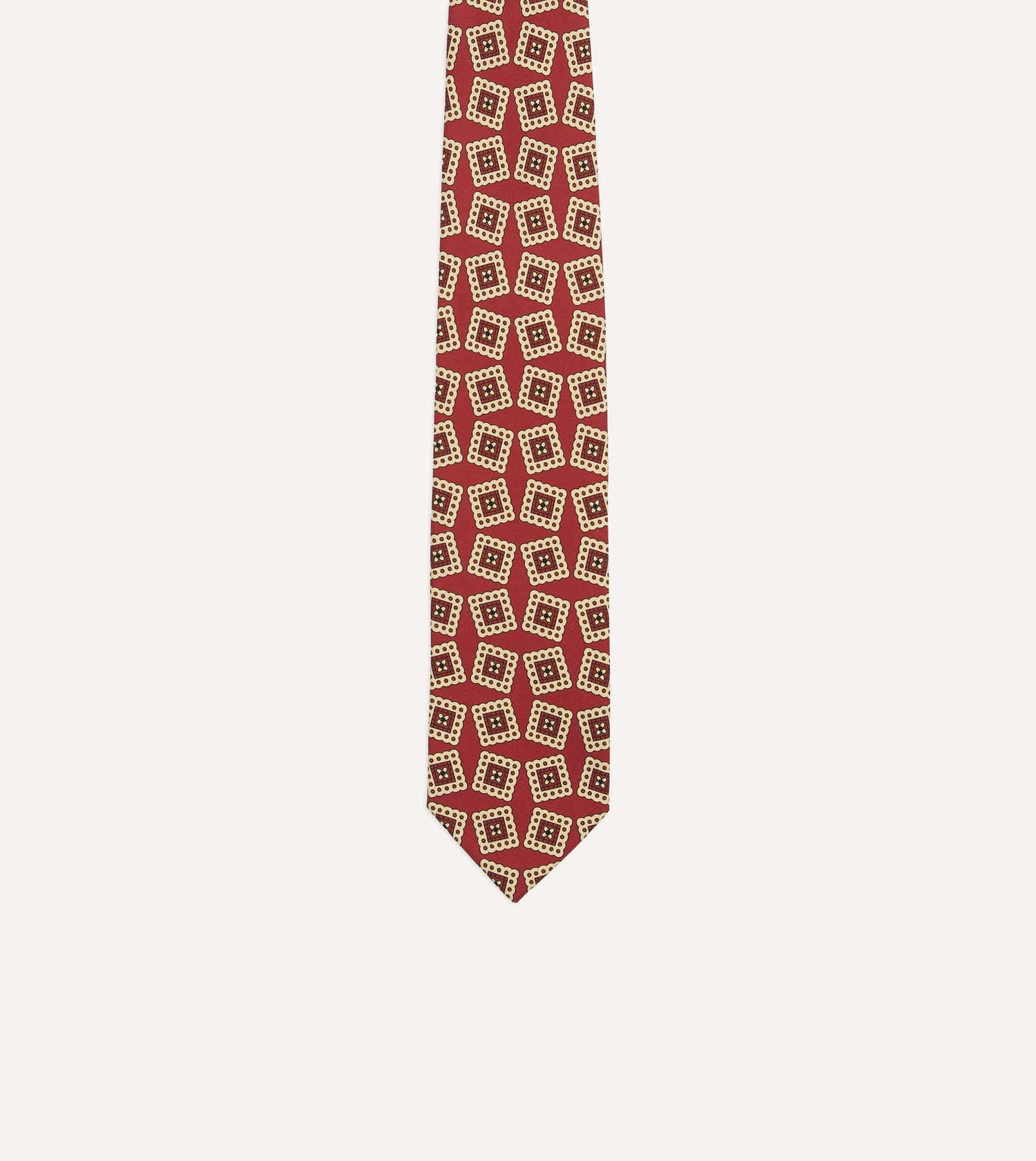 Red Jumbled Stamp Print Silk Self-Tipped Tie