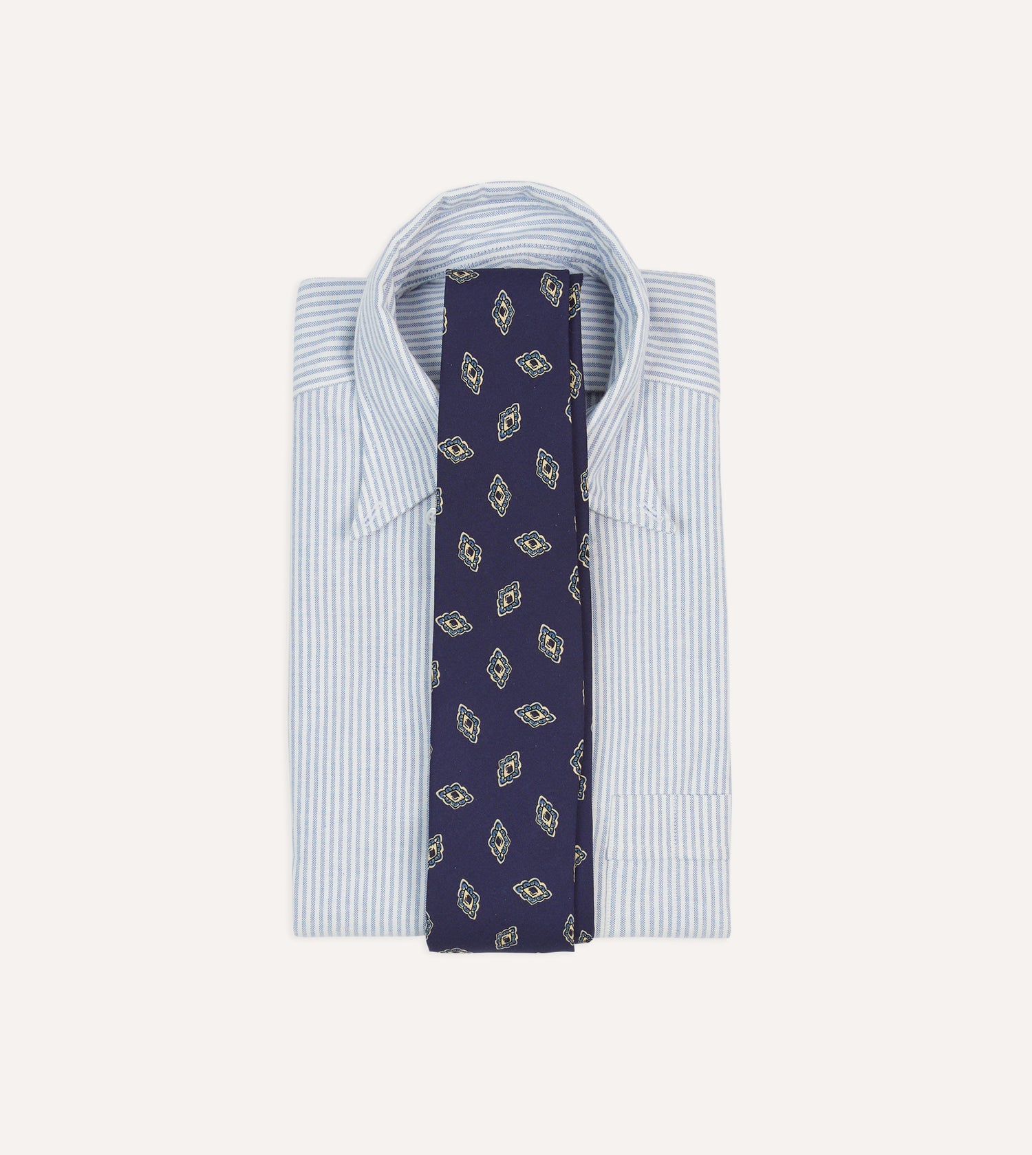 Navy Diamond Flower Print Silk Self-Tipped Tie