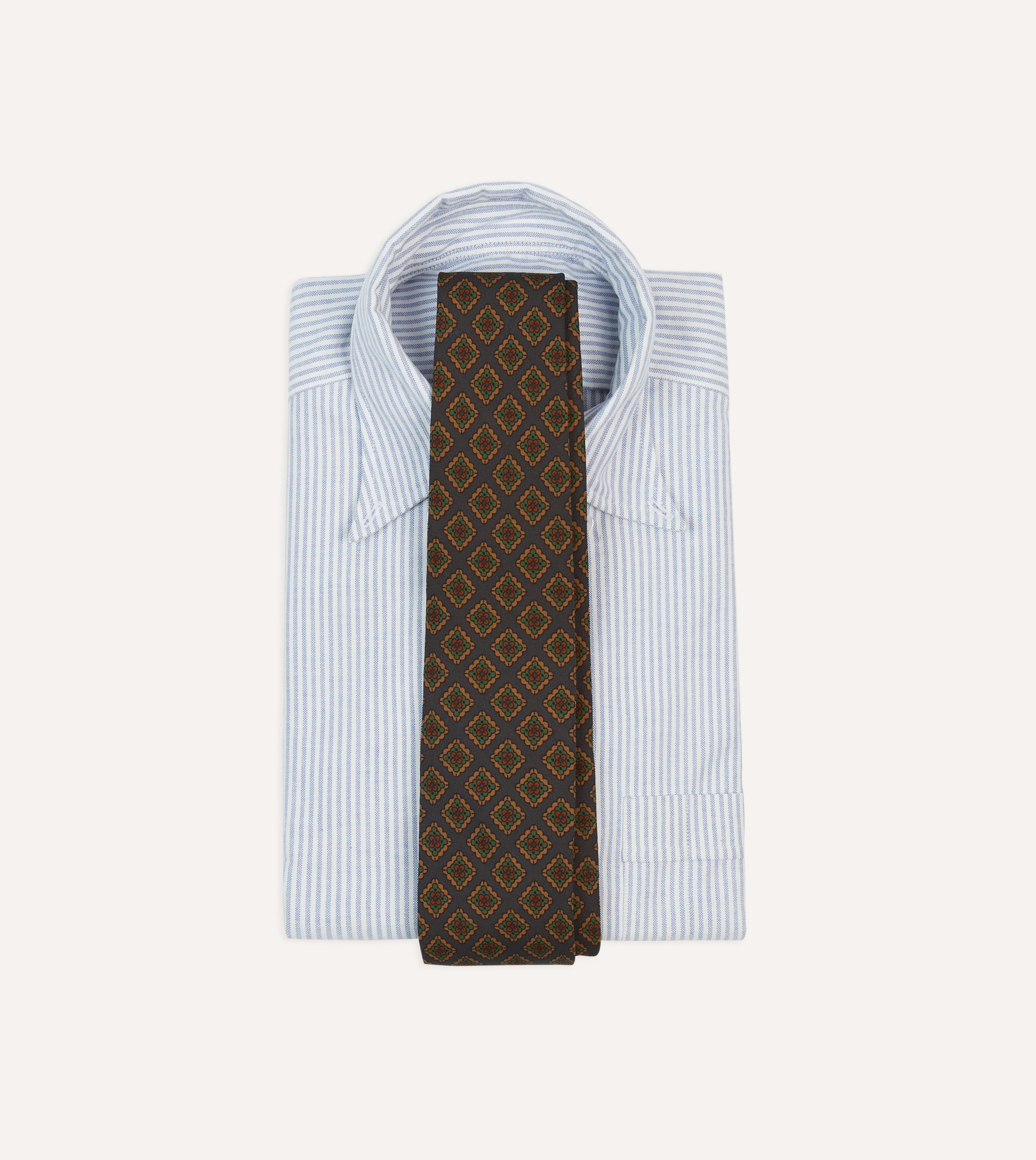 Navy Square Flower Medallion Print Wool-Silk Self Tipped Tie