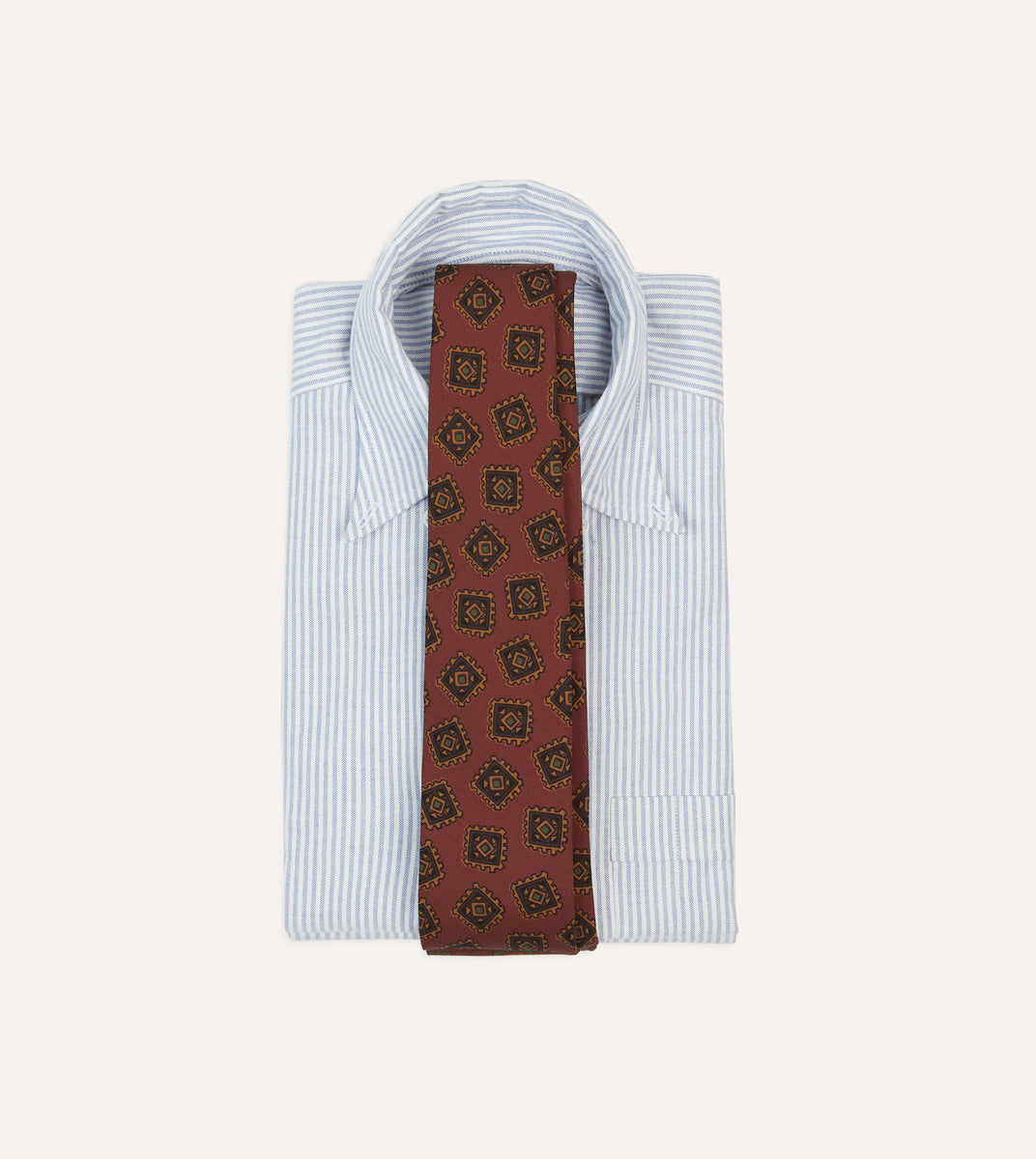 Brown Jumbled Tile Print Wool-Silk Self Tipped Tie – Drakes US