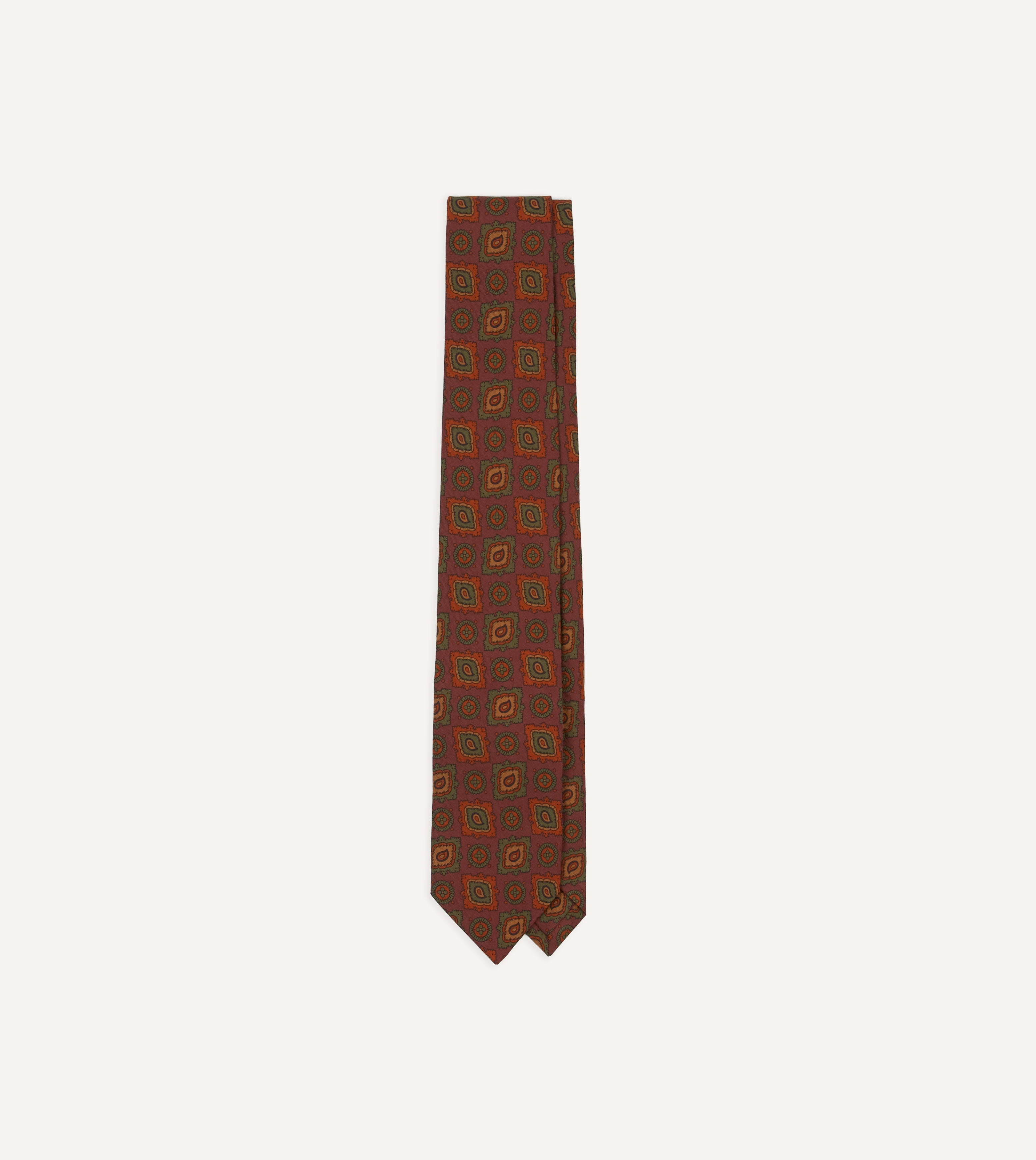 Burgundy Paisley Medallion Print Wool-Silk Self Tipped Tie