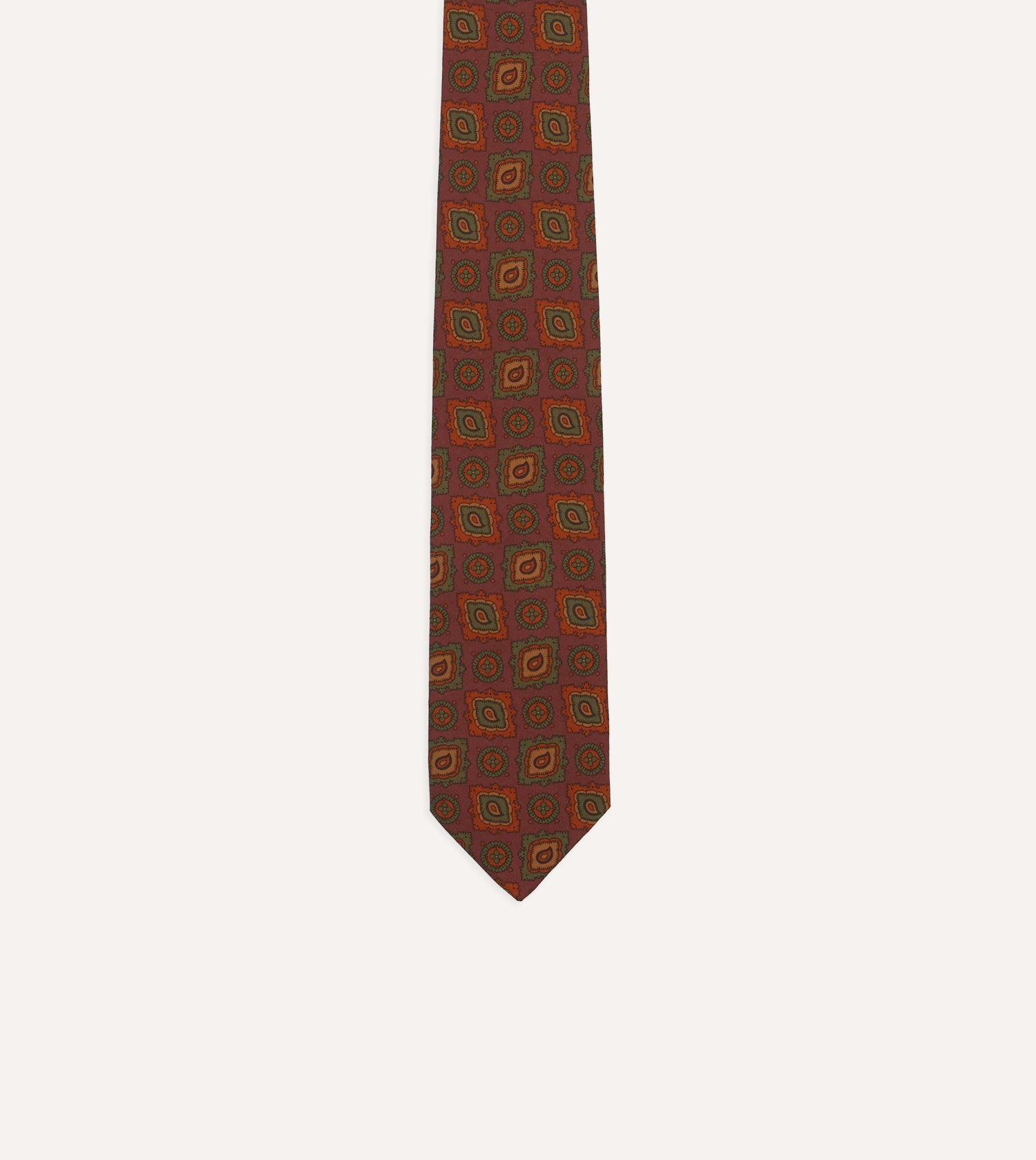 Burgundy Paisley Medallion Print Wool-Silk Self Tipped Tie
