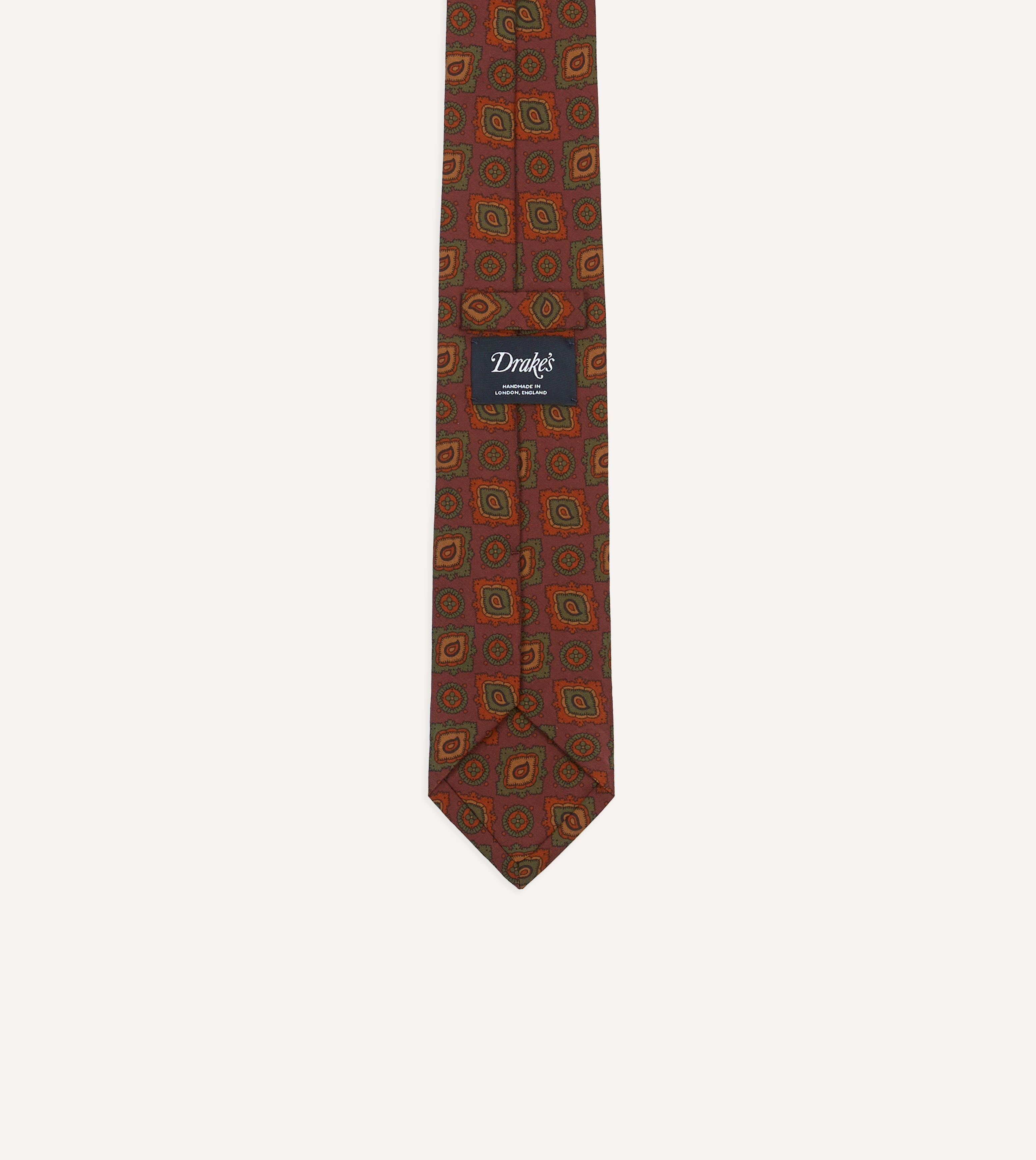 Burgundy Paisley Medallion Print Wool-Silk Self Tipped Tie