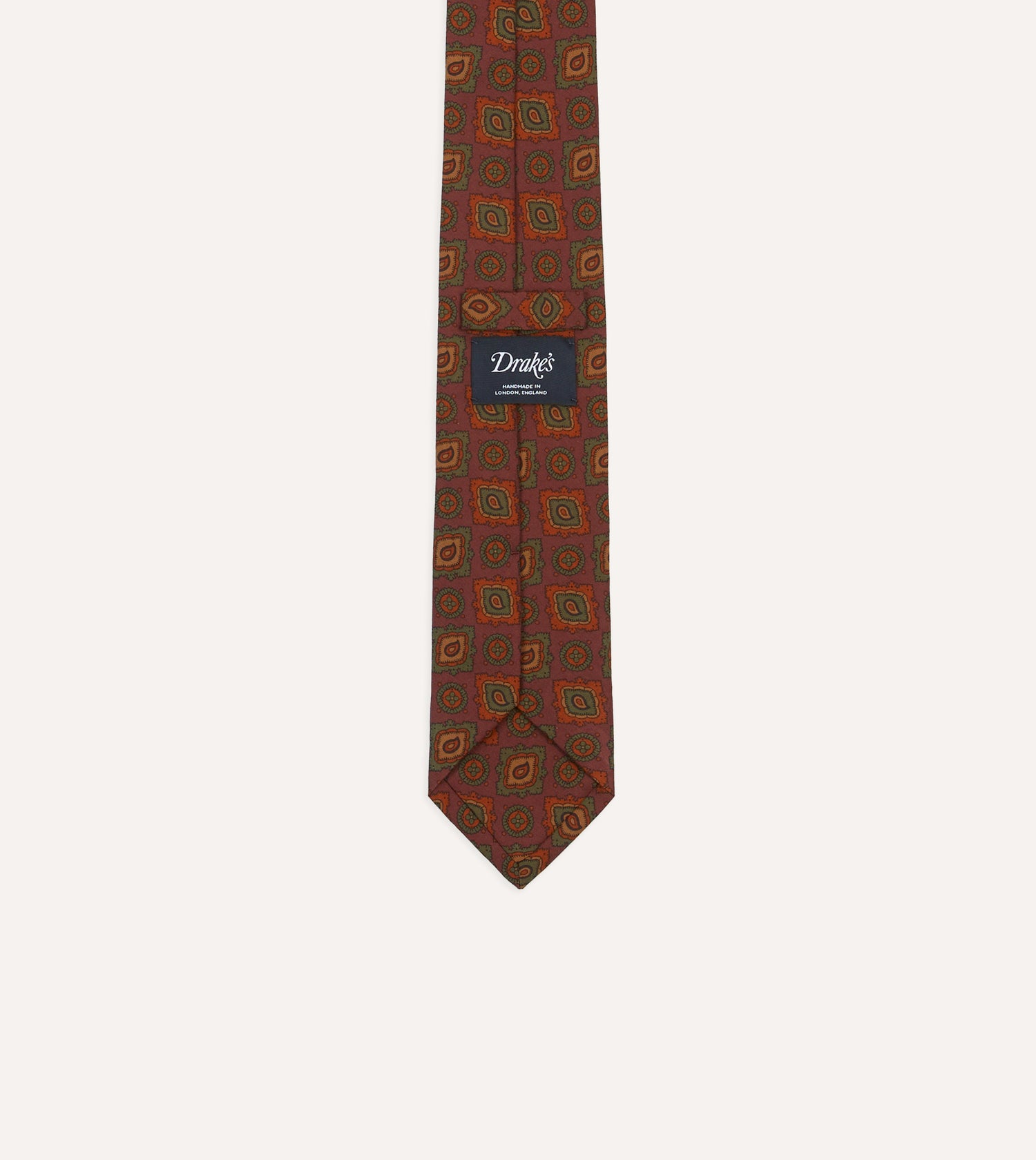 Burgundy Paisley Medallion Print Wool-Silk Self Tipped Tie