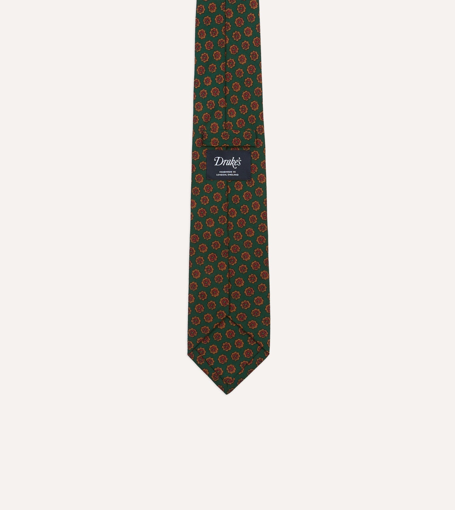 Green Floral Medallion Print Wool-Silk Self Tipped Tie