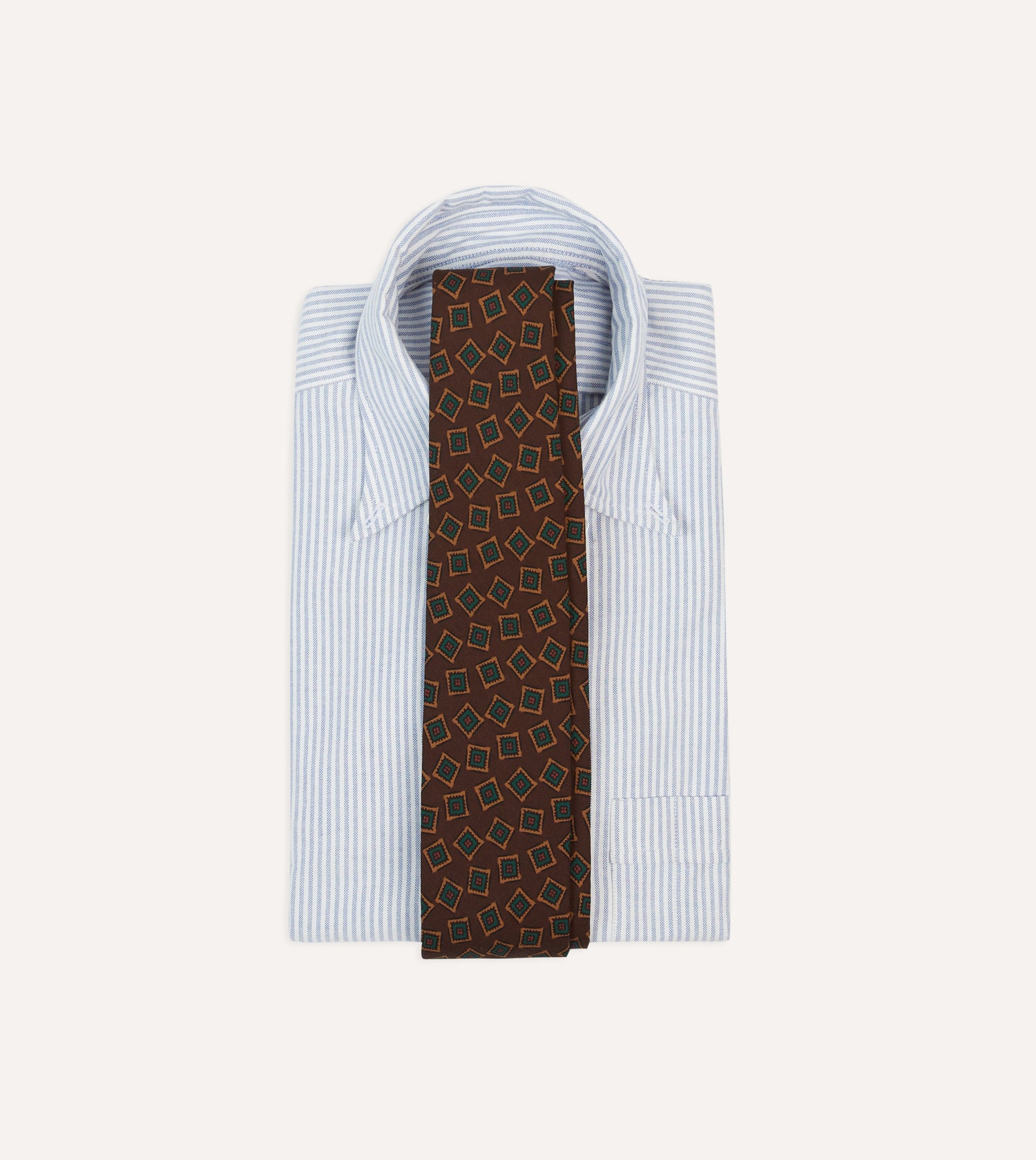 Brown and Green Jumbled Medallion Print Silk Self-Tipped Tie