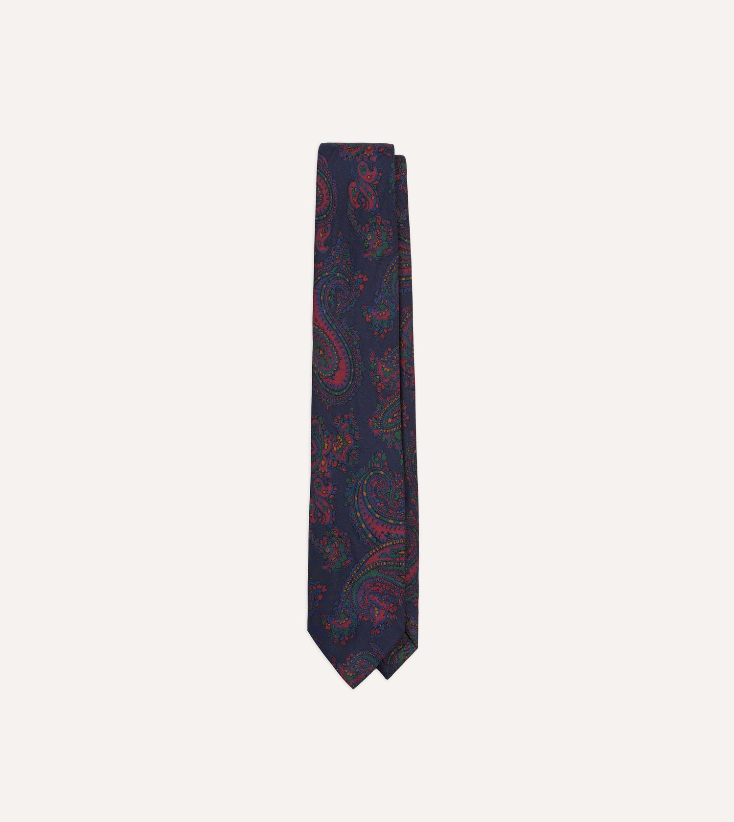 Navy Big Paisley Print Madder Silk Self-Tipped Tie