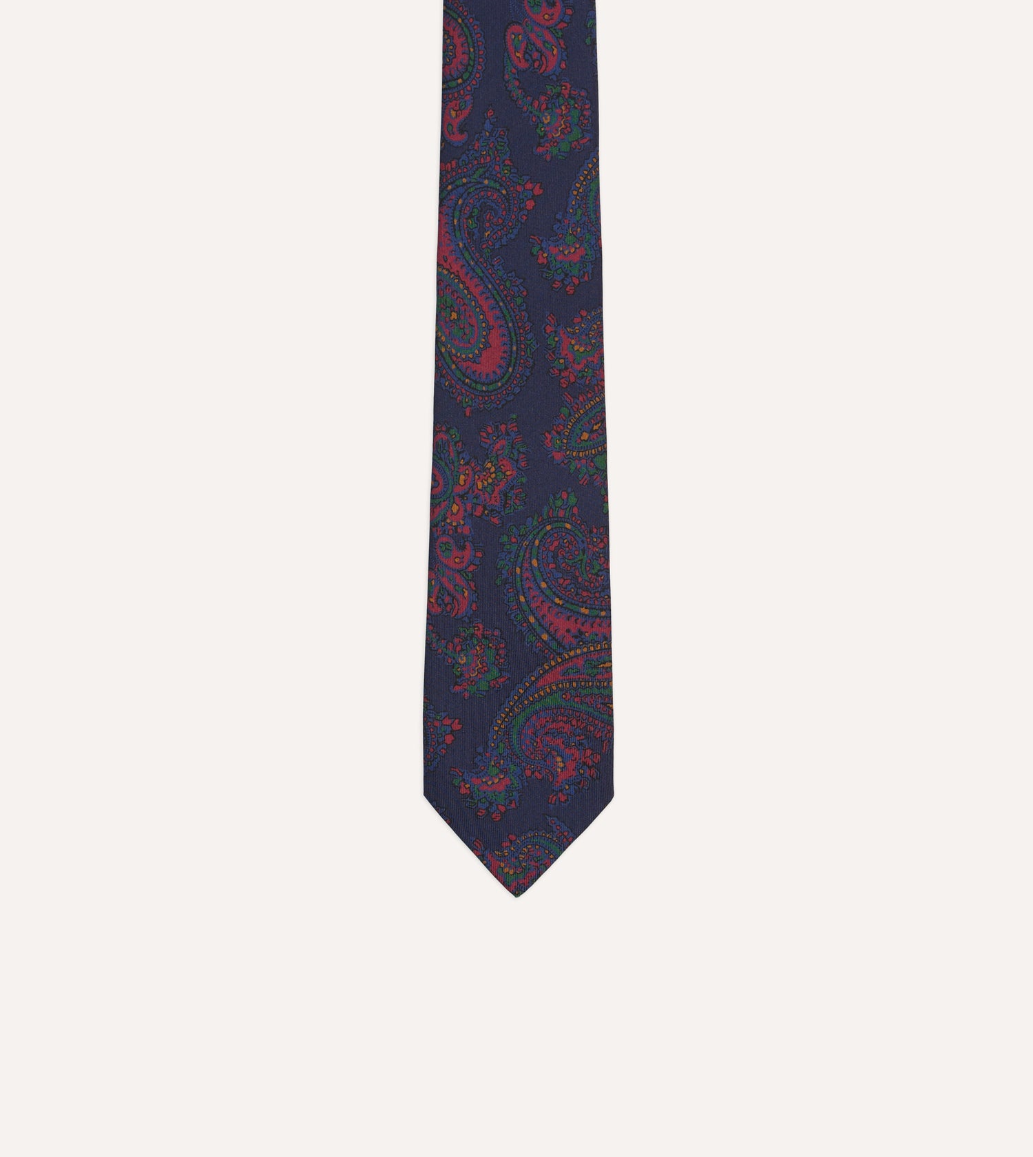 Navy Big Paisley Print Madder Silk Self-Tipped Tie