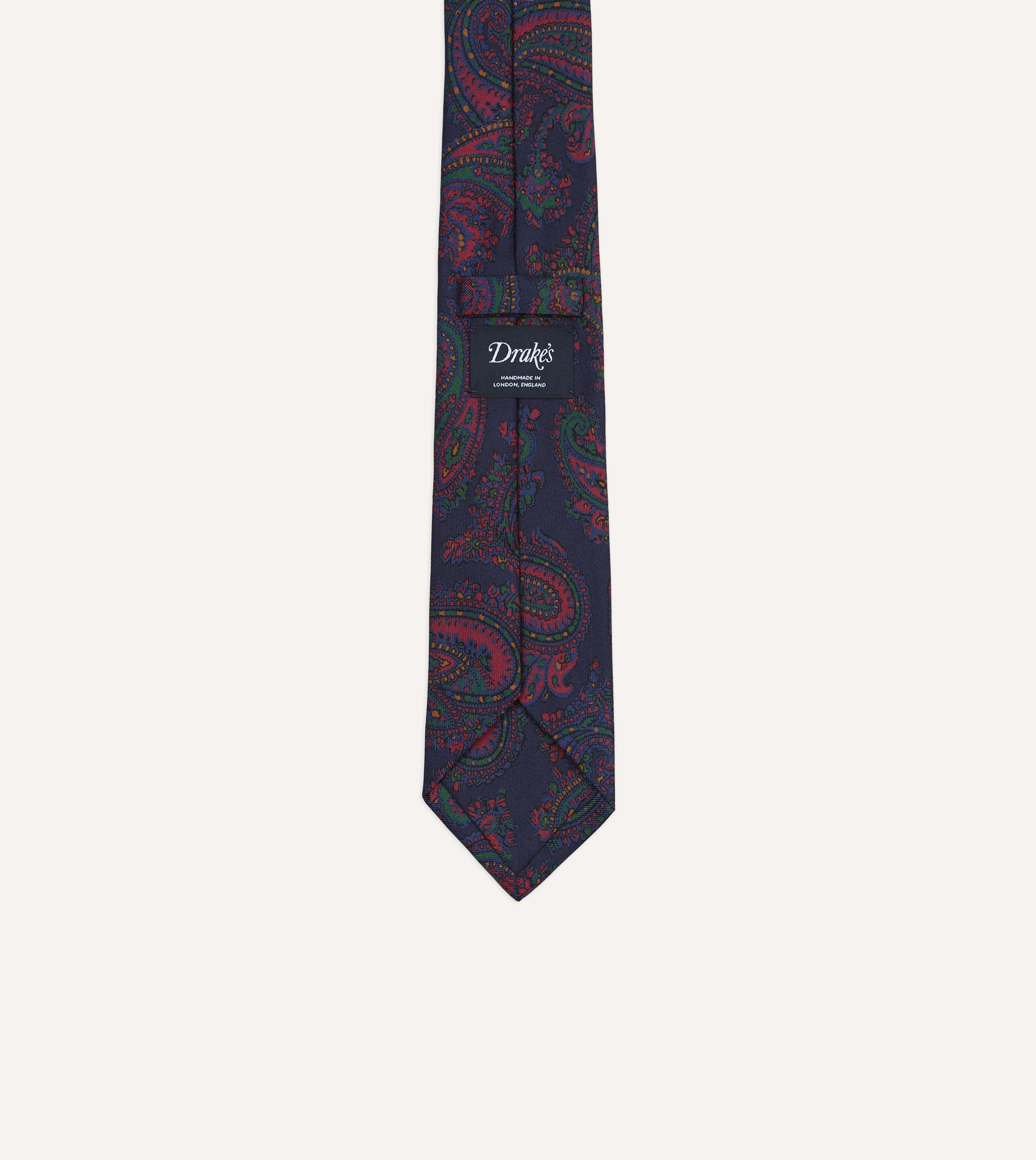 Navy Big Paisley Print Madder Silk Self-Tipped Tie