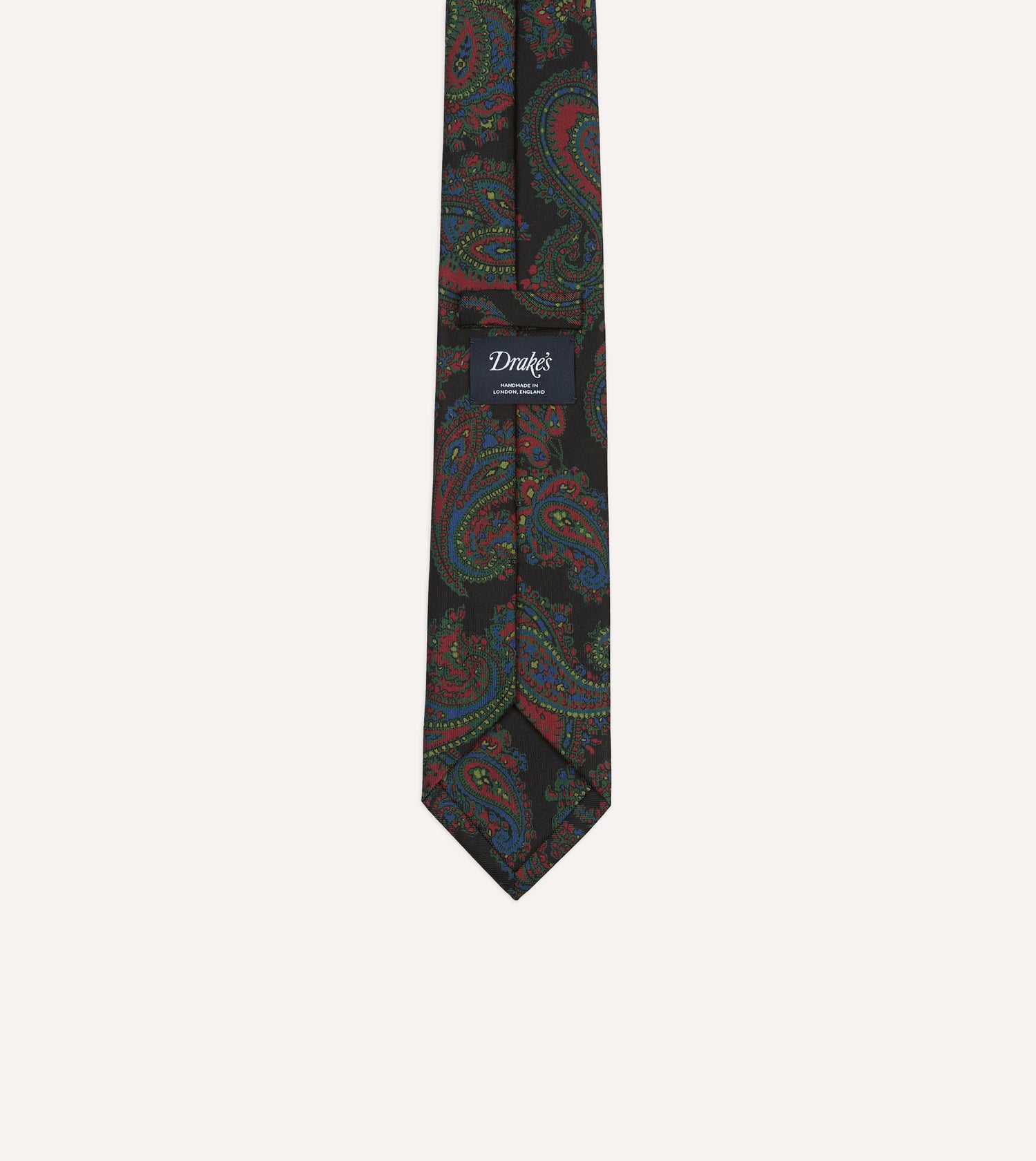 Black Big Paisley Print Madder Silk Self-Tipped Tie