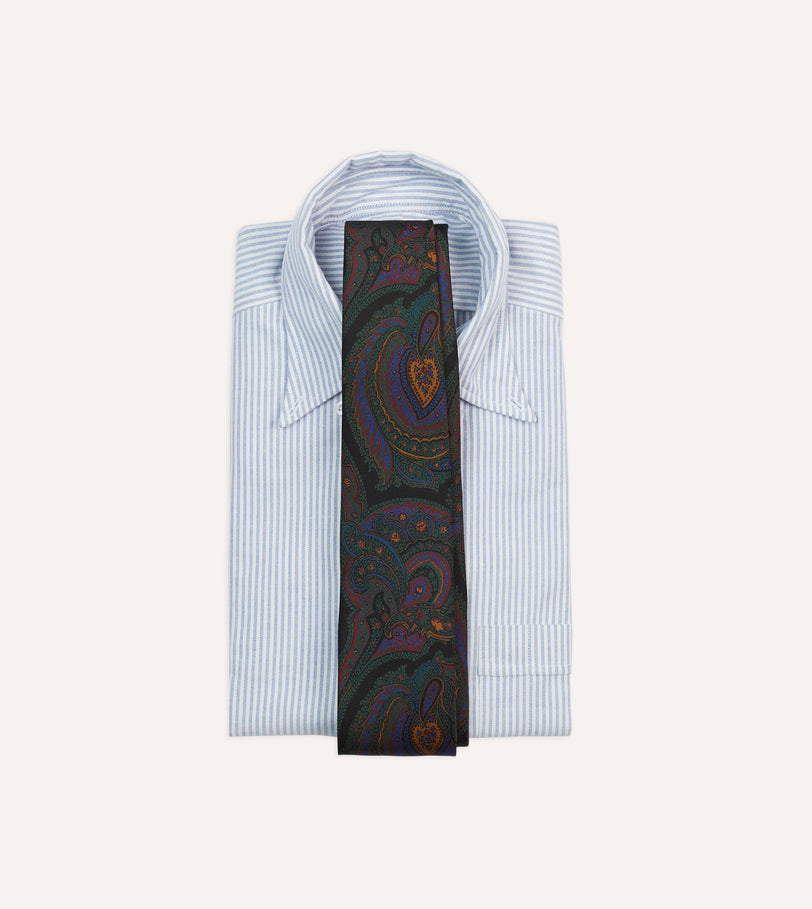 Black Paisley Print Madder Silk Self-Tipped Tie