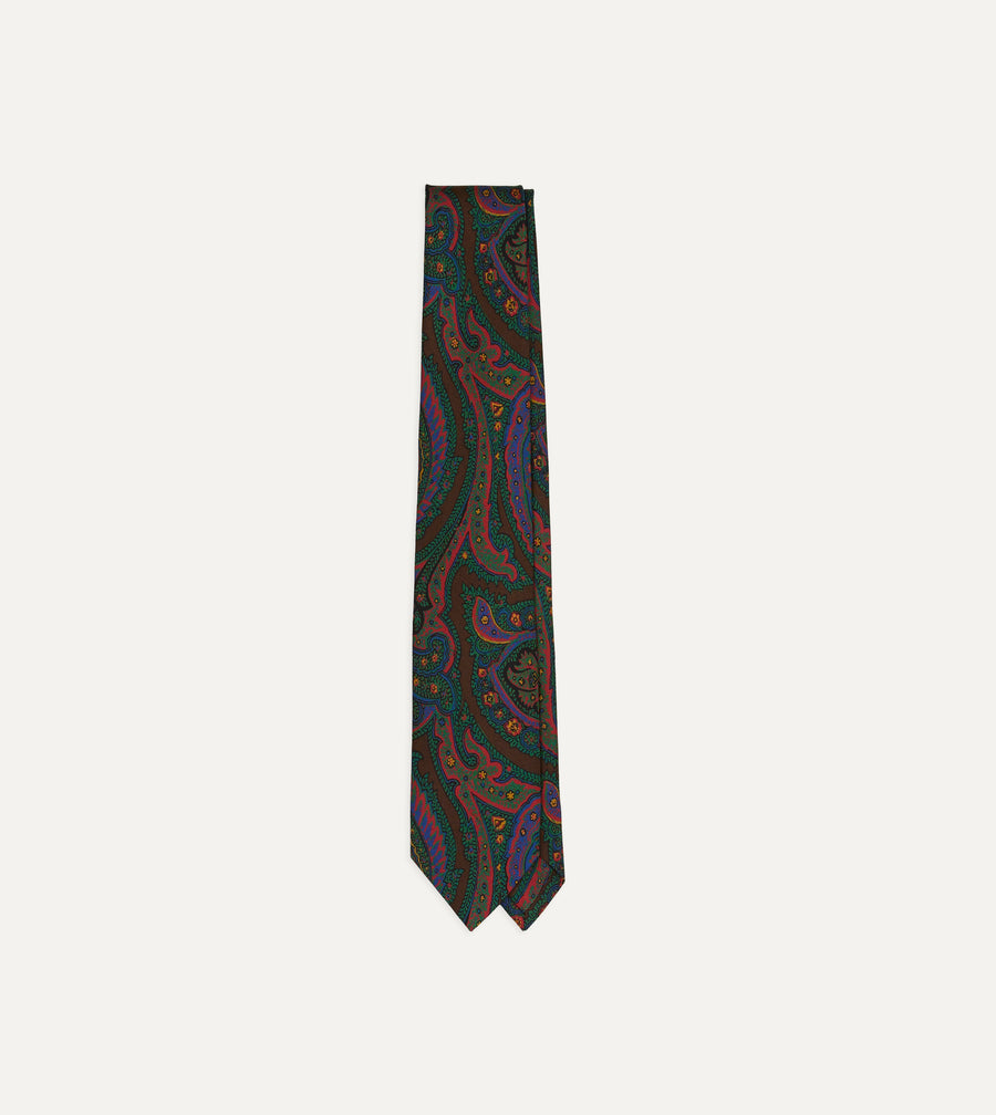 Brown Paisley Print Madder Silk Self-Tipped Tie