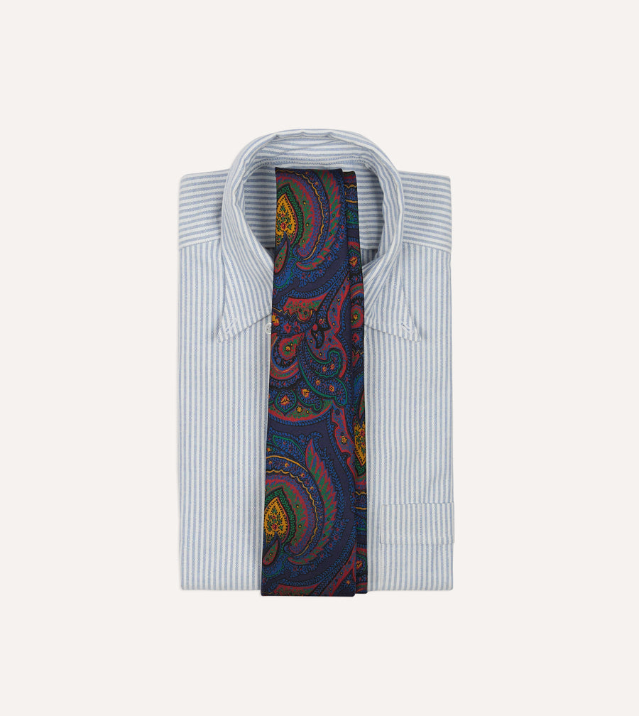 Navy Paisley Print Madder Silk Self-Tipped Tie