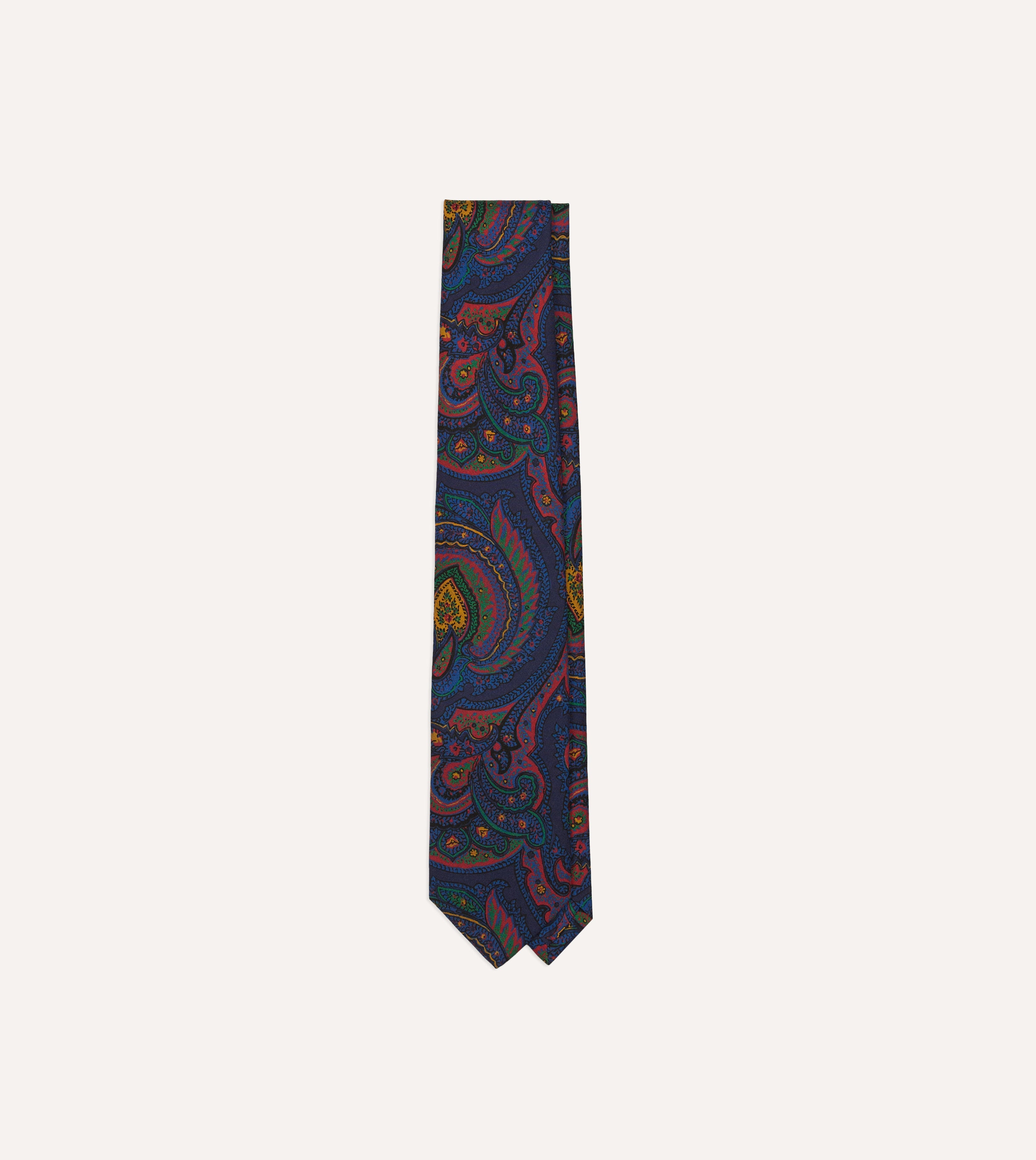 Navy Paisley Print Madder Silk Self-Tipped Tie