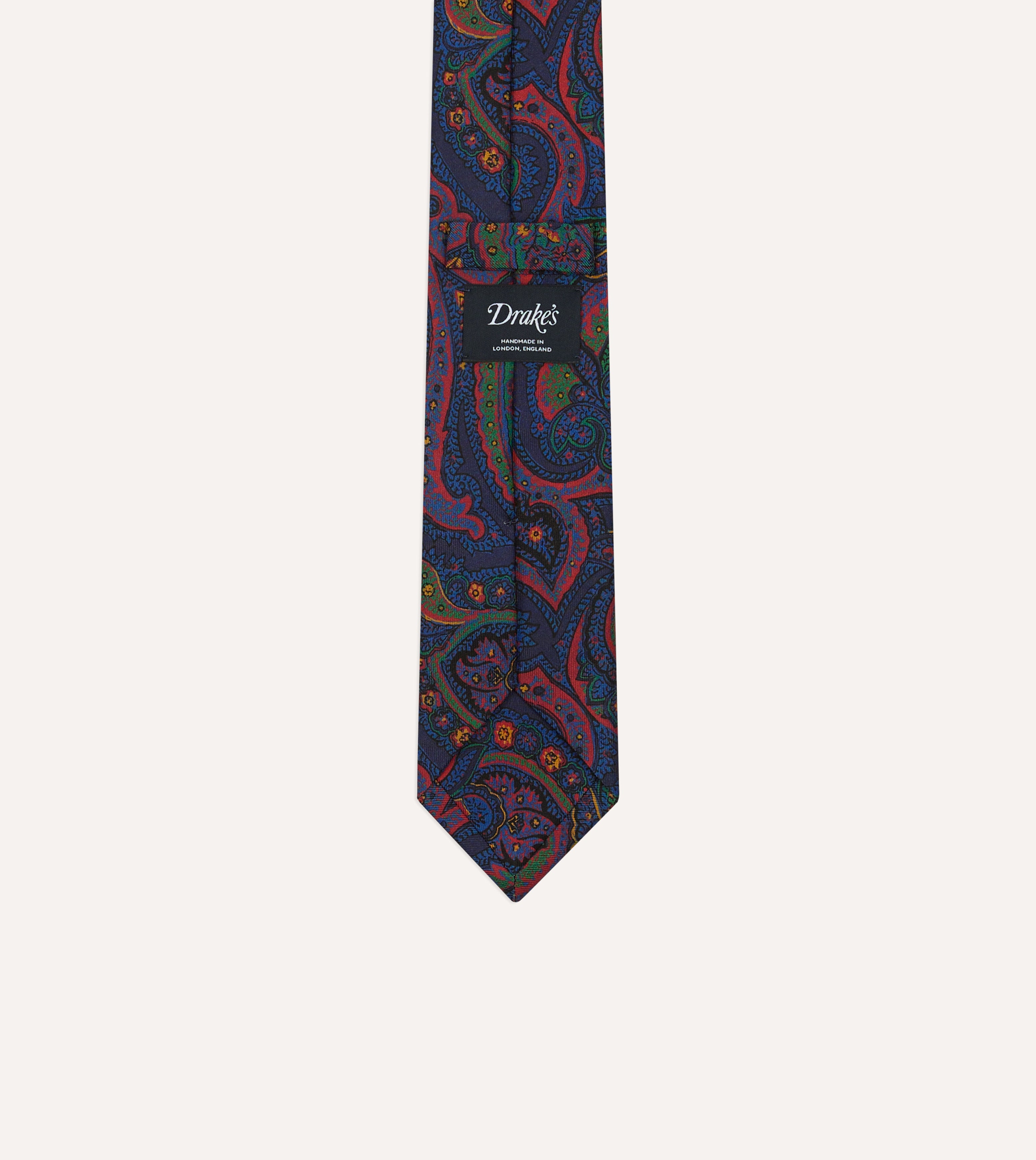 Navy Paisley Print Madder Silk Self-Tipped Tie