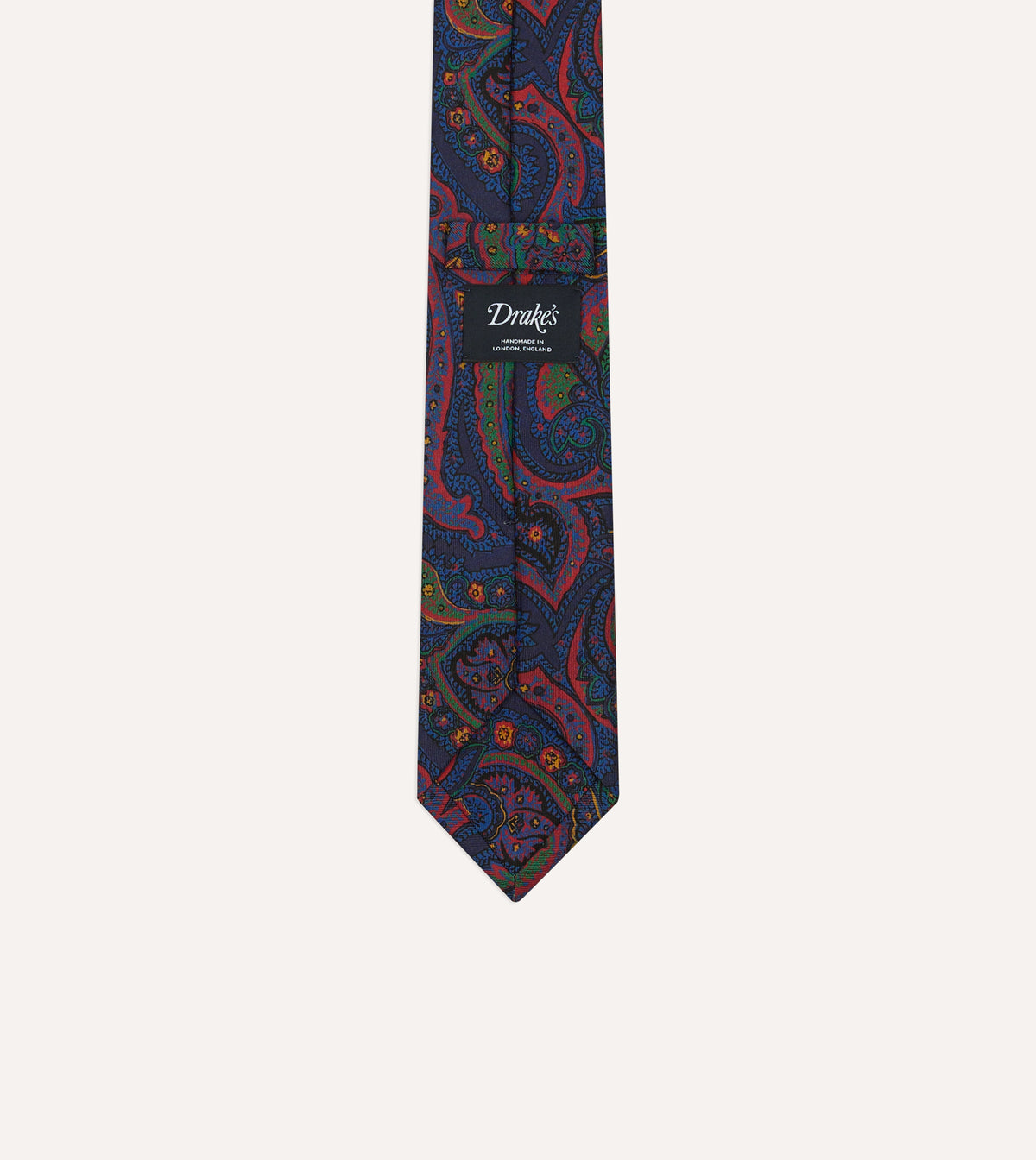 Navy Paisley Print Madder Silk Self-Tipped Tie