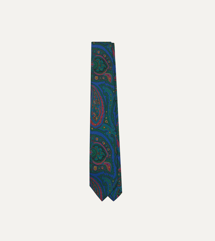 Blue Paisley Print Madder Silk Self-Tipped Tie