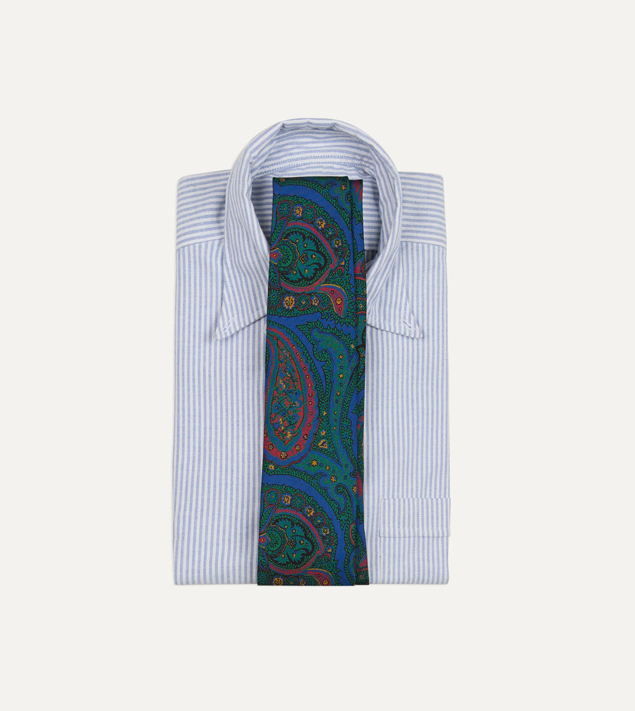 Blue Paisley Print Madder Silk Self-Tipped Tie