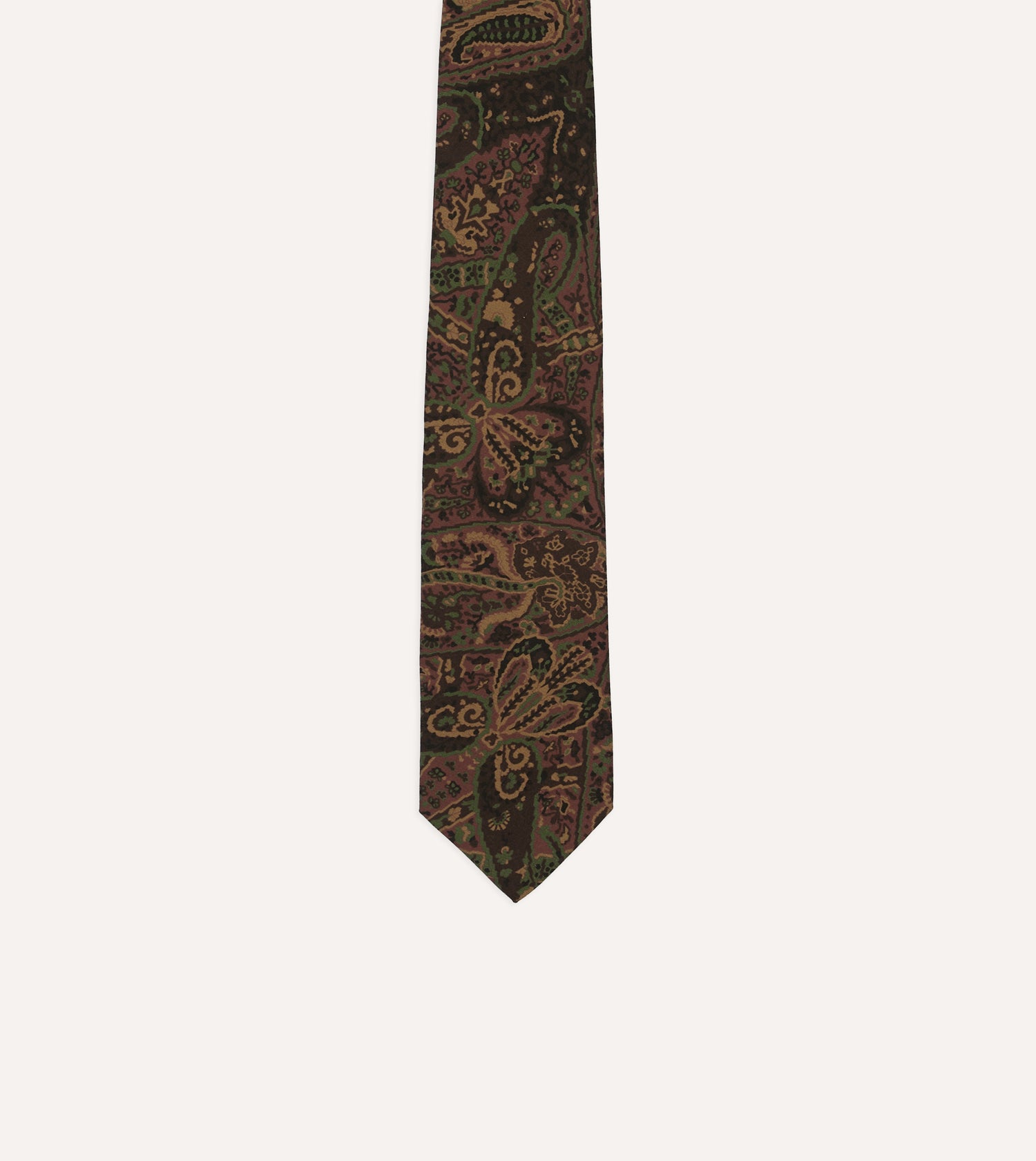 Brown Painted Paisley Wool-Silk Self Tipped Tie