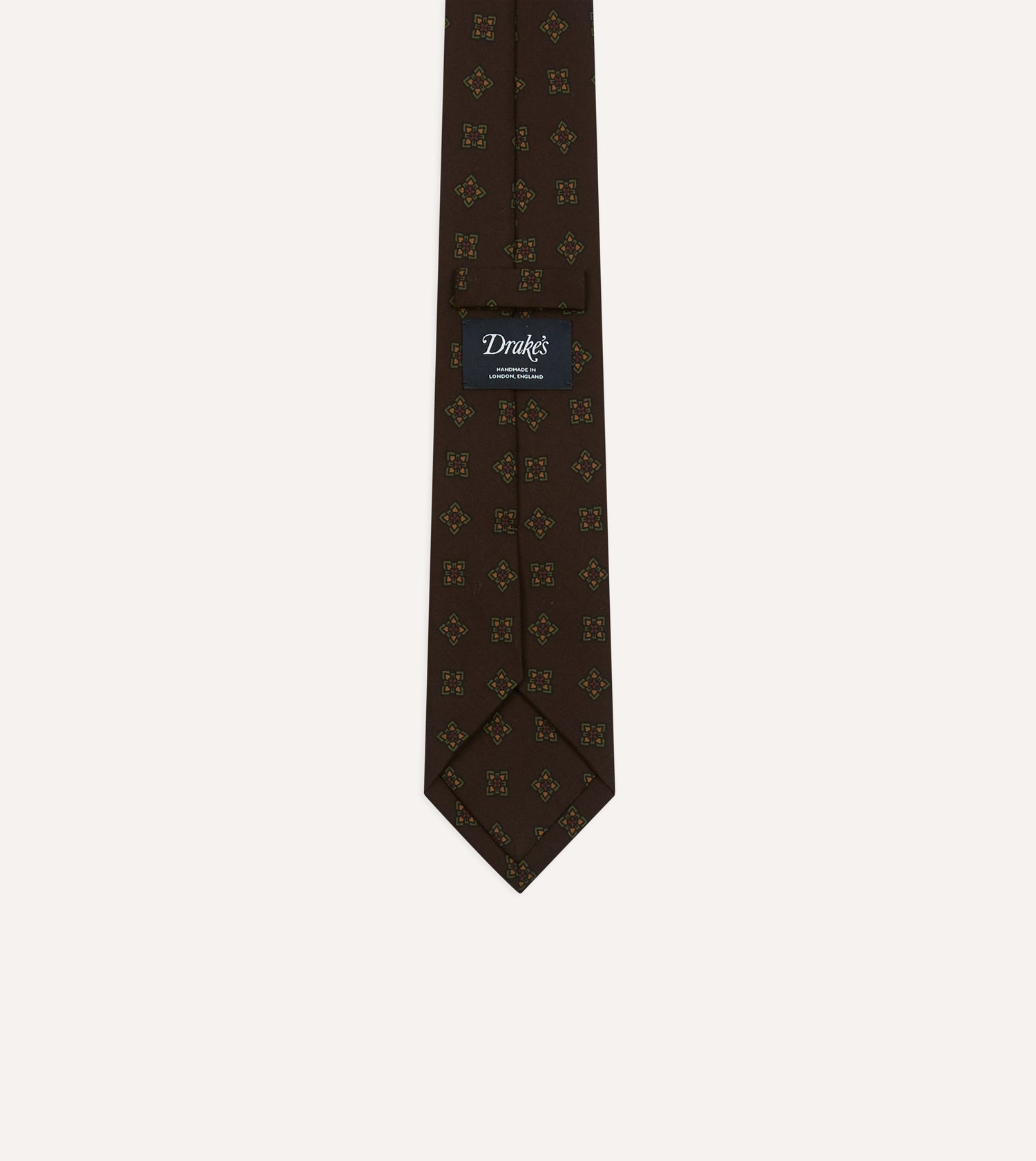 Brown Flower Medallion Print Wool-Silk Self Tipped Tie