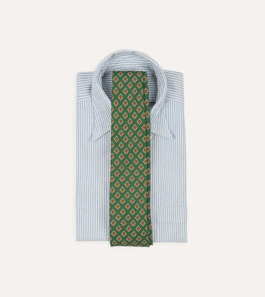 Green Tile Medallion Print Silk Self Tipped Tie