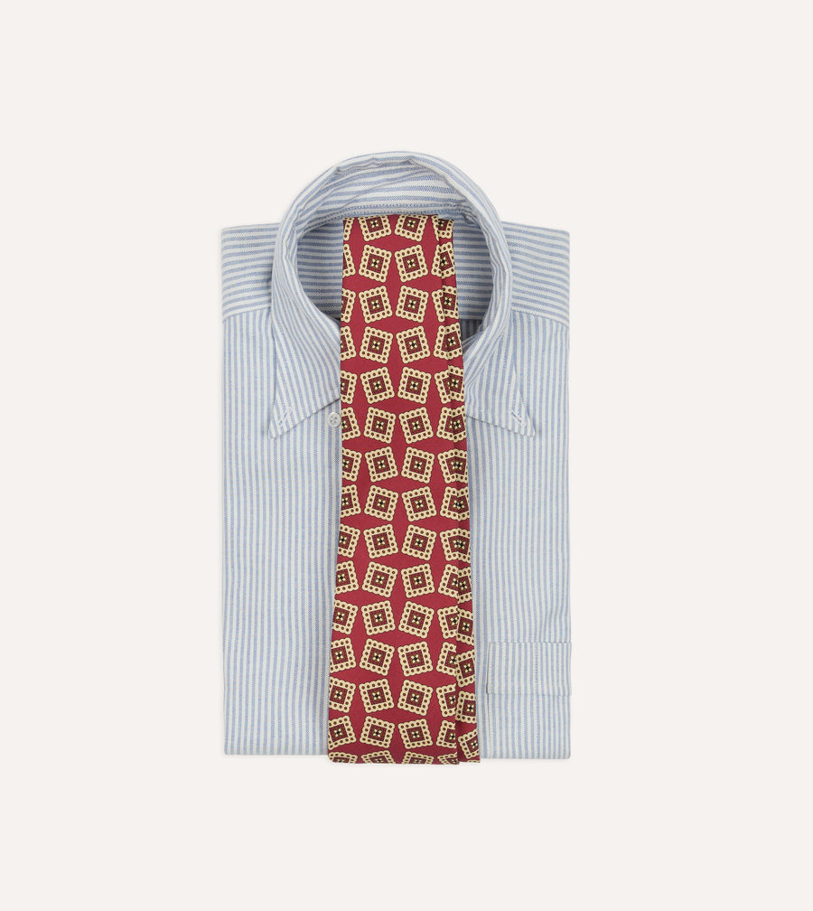 Red Jumbled Medallion Print Silk Self Tipped Tie