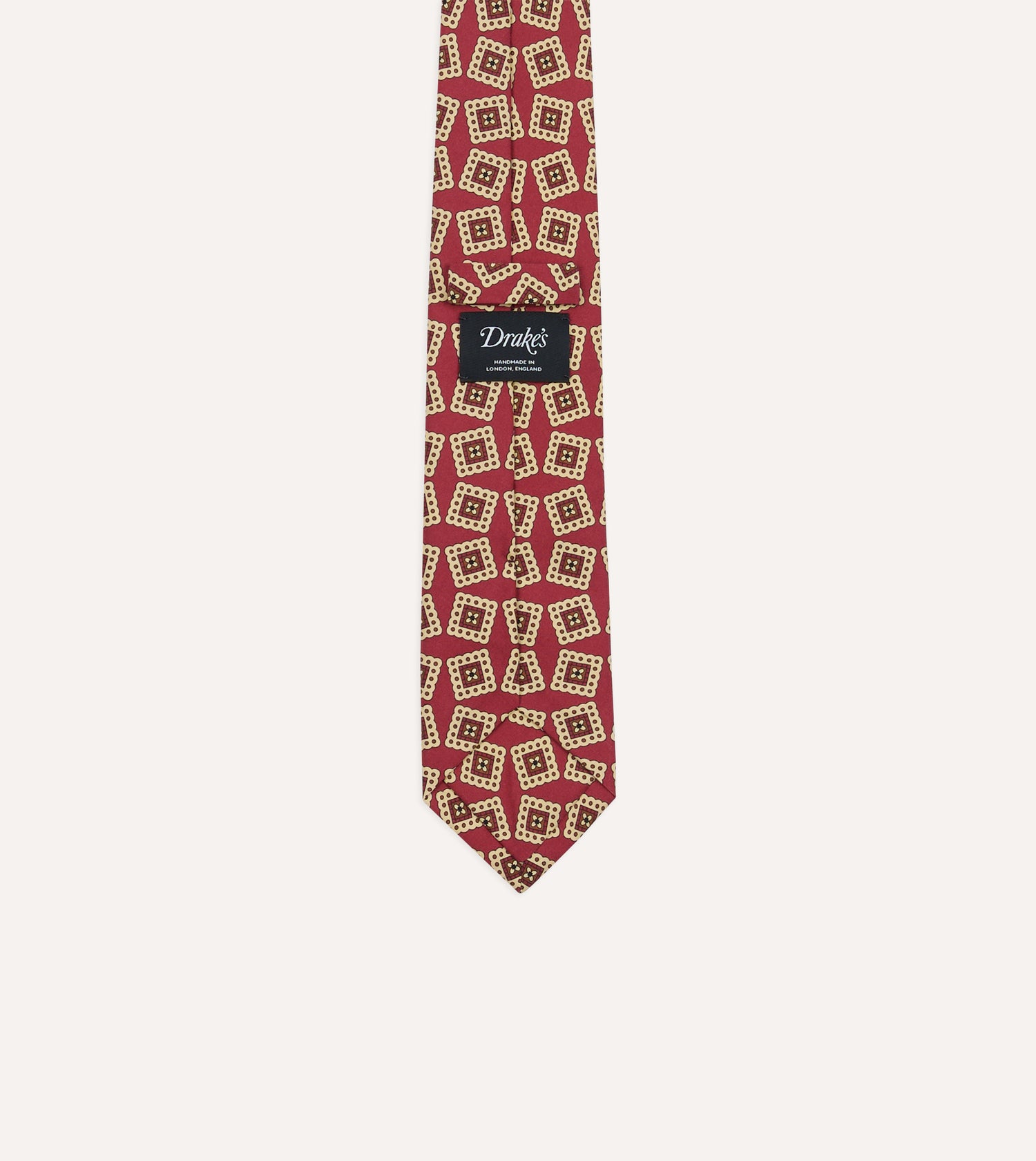 Red Jumbled Medallion Print Silk Self Tipped Tie