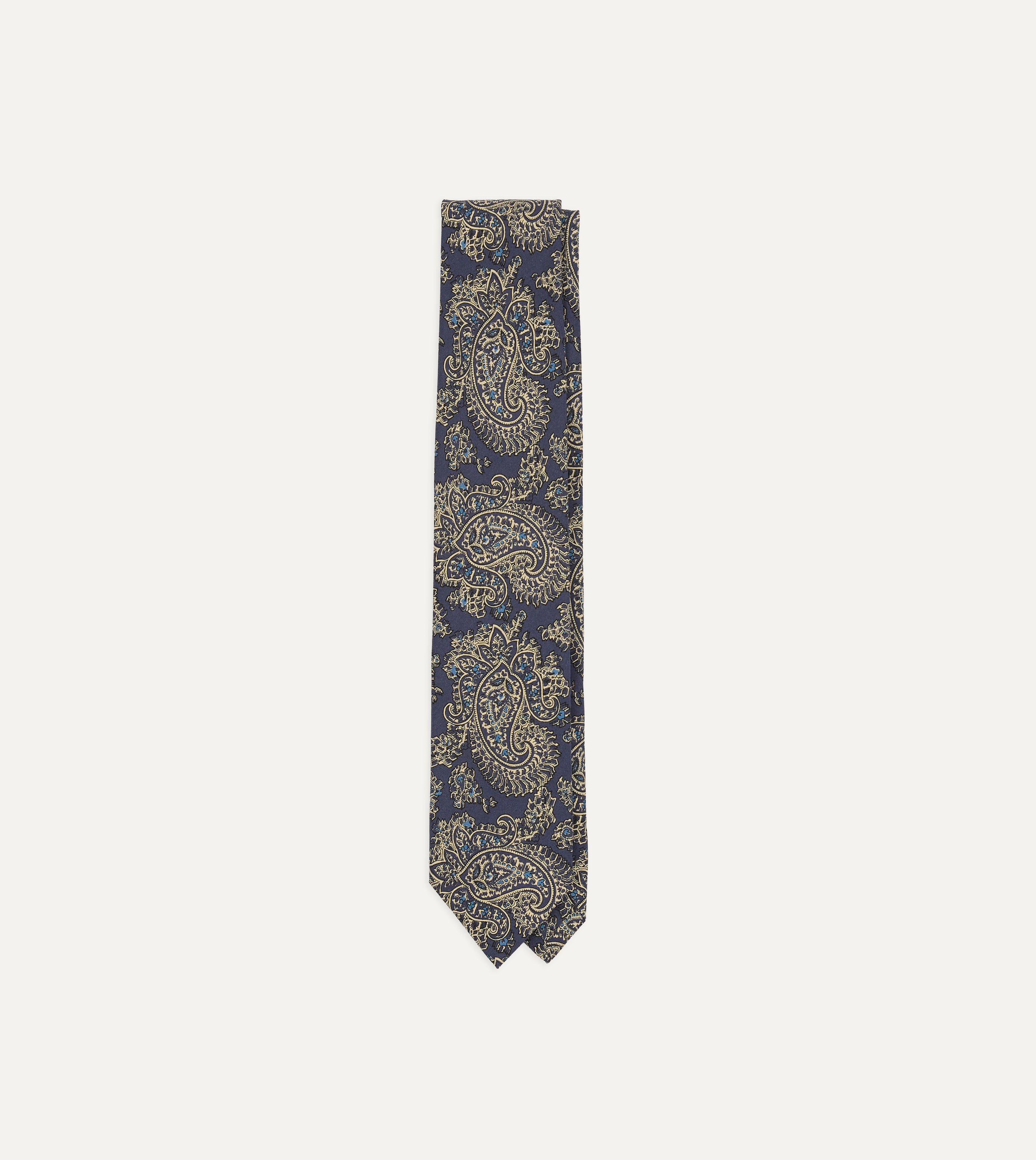 Blue Floral Paisley Print Silk Self Tipped Tie