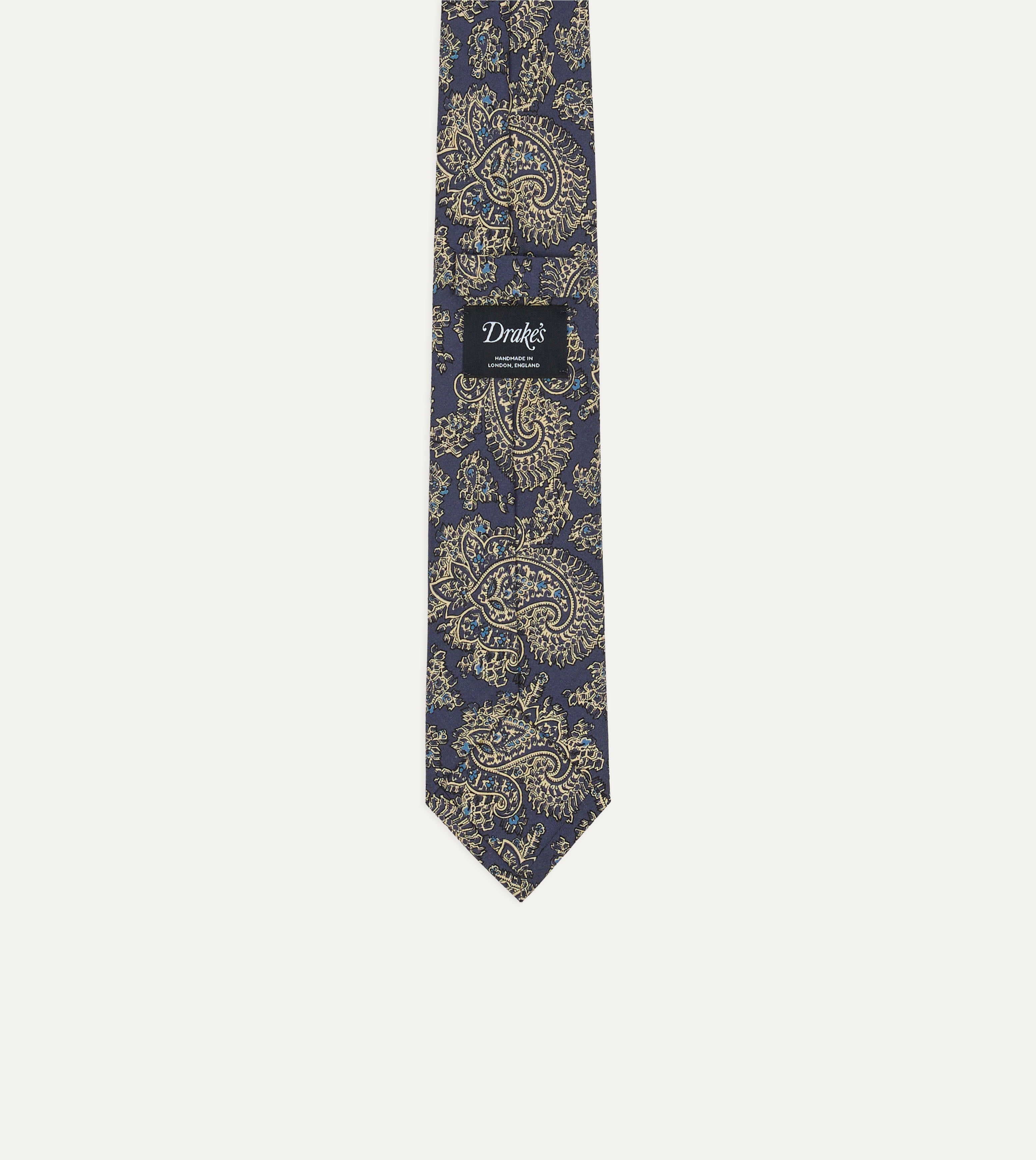 Blue Floral Paisley Print Silk Self Tipped Tie