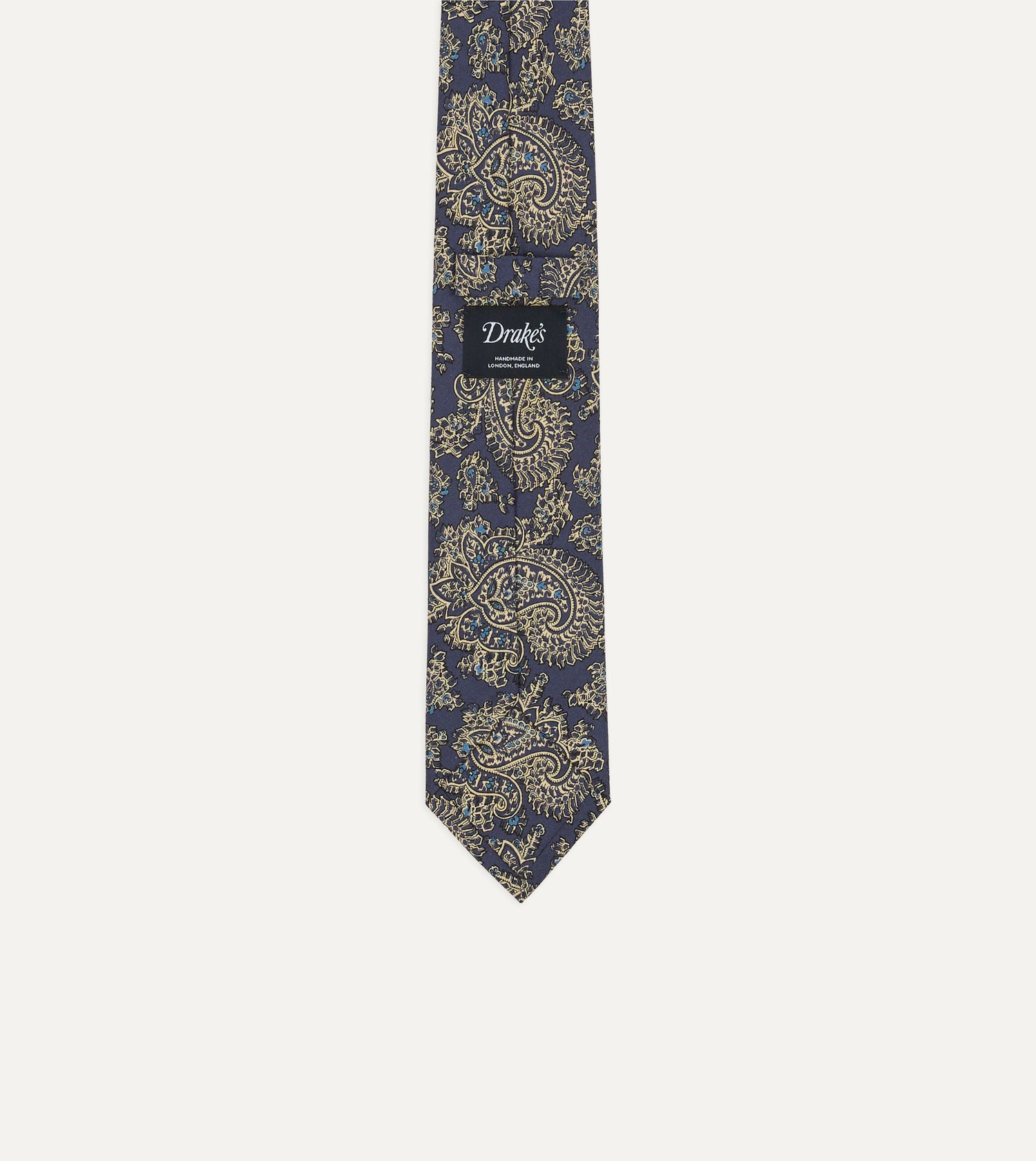 Blue Floral Paisley Print Silk Self Tipped Tie