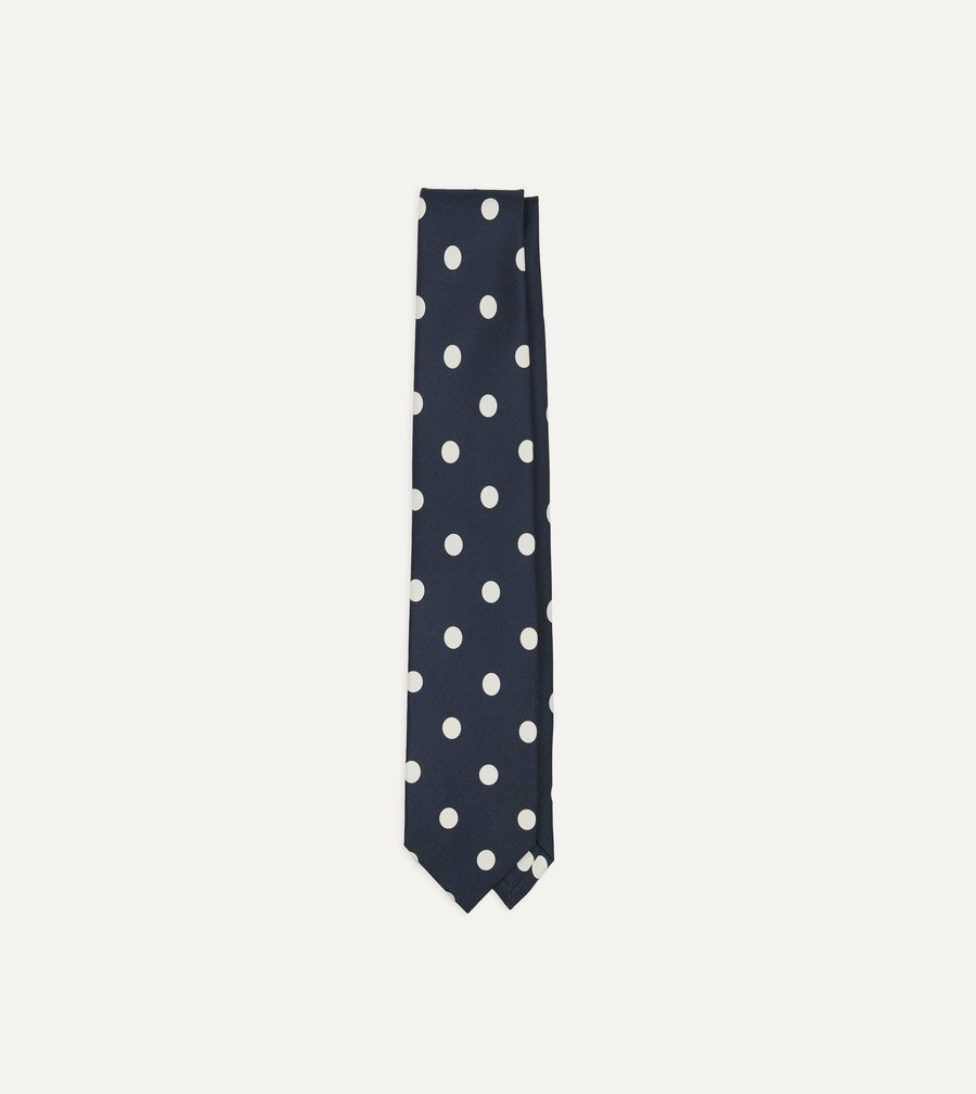 Black Large Polka Dot Silk Self-Tipped Tie