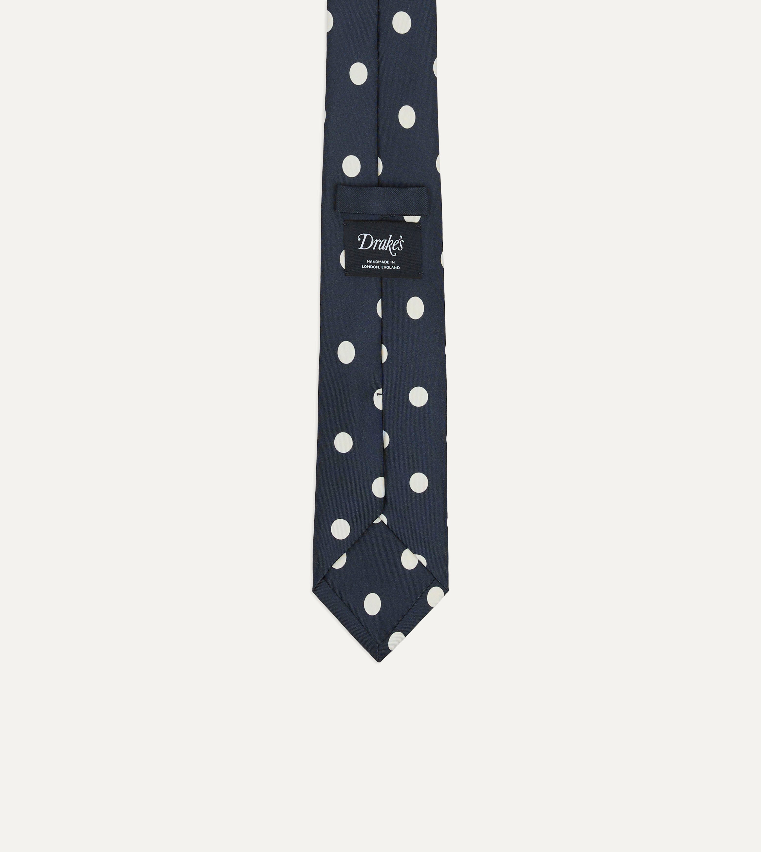 Navy Large Polka Dot Silk Self-Tipped Tie