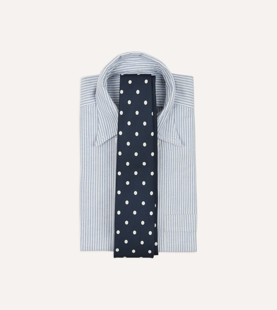 Navy Mini Polka Dot Silk Self-Tipped Tie