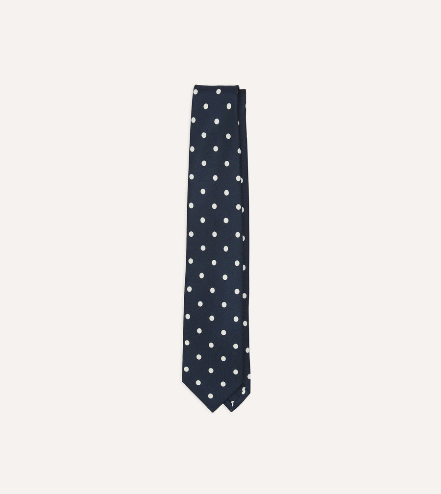 Navy Mini Polka Dot Silk Self-Tipped Tie