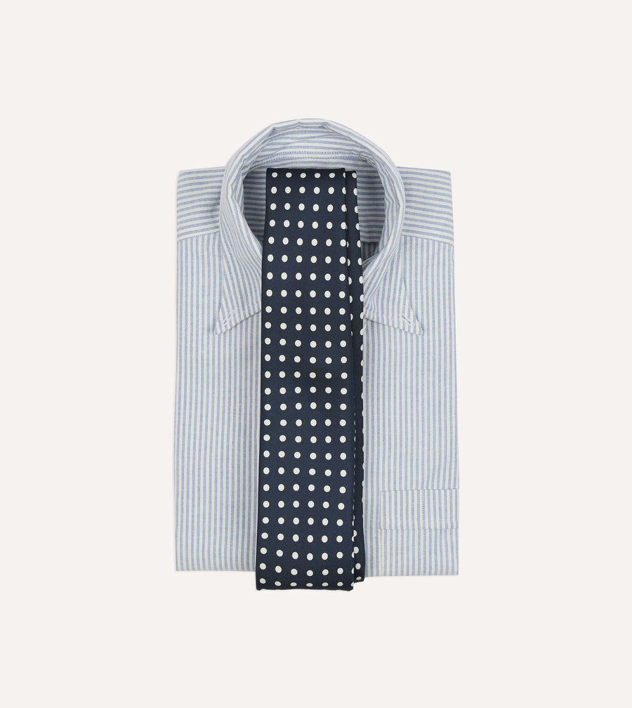 Navy Polka Dots Silk Self-Tipped Tie
