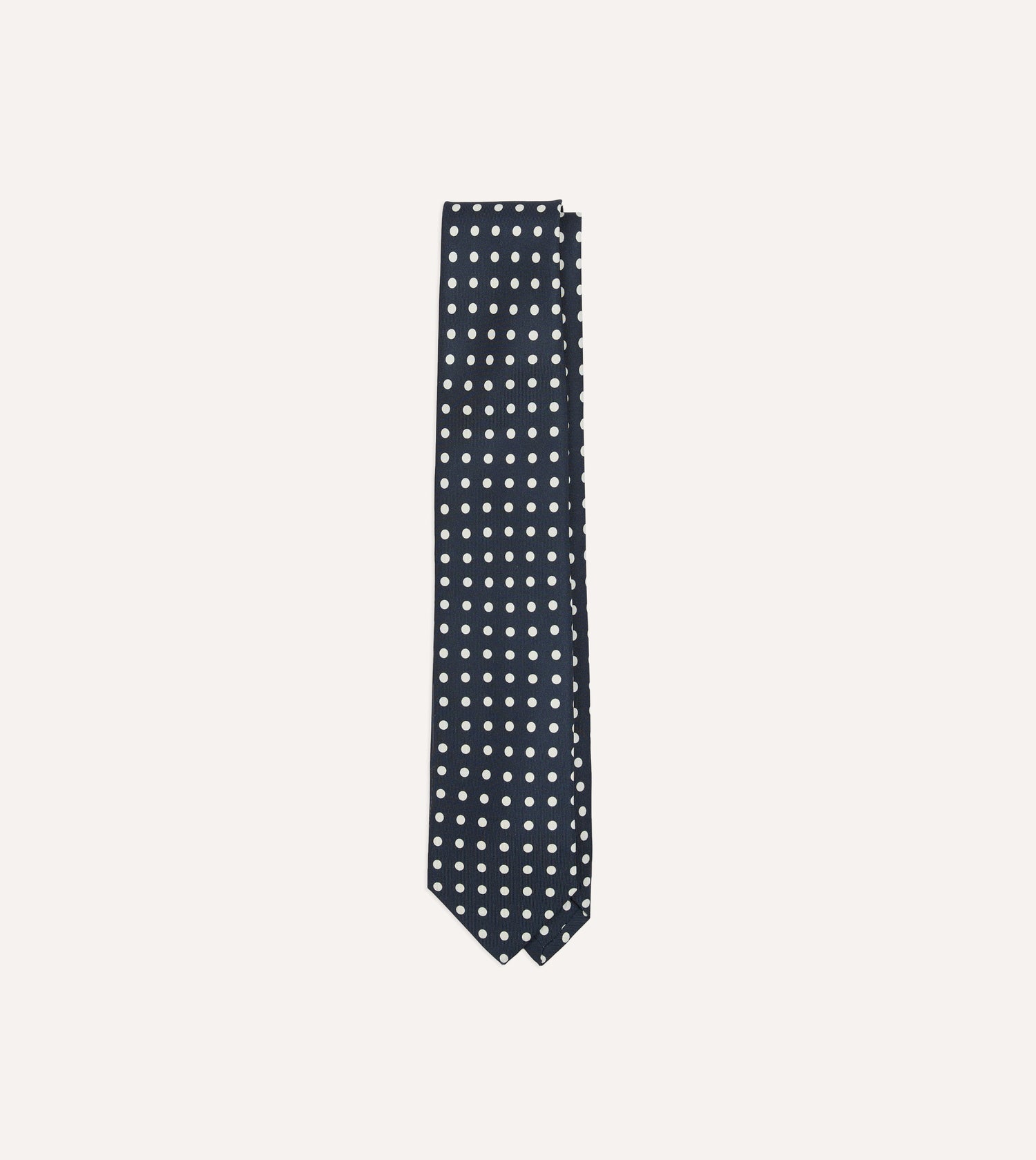 Navy Polka Dots Silk Self-Tipped Tie
