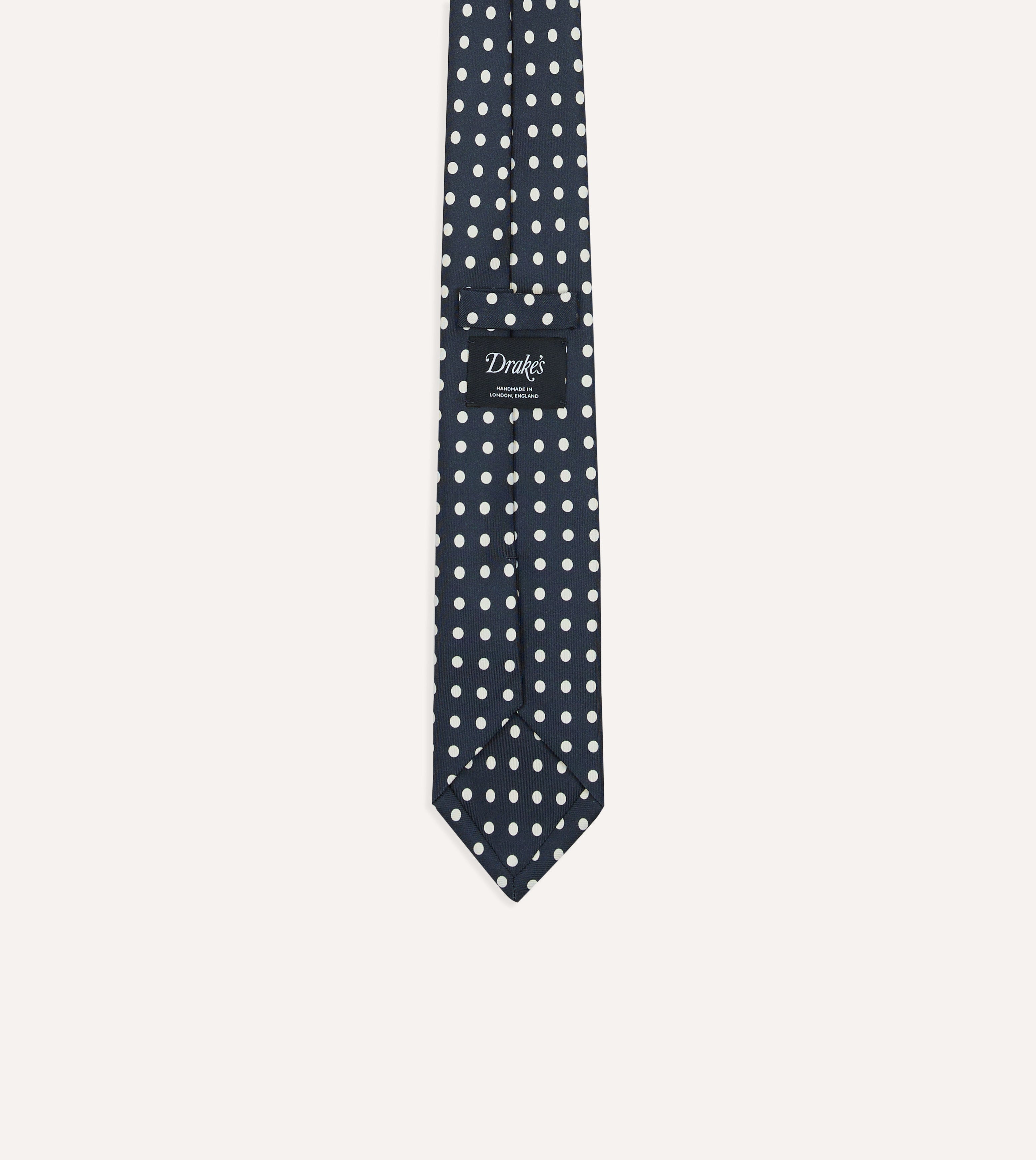Navy Polka Dots Silk Self-Tipped Tie