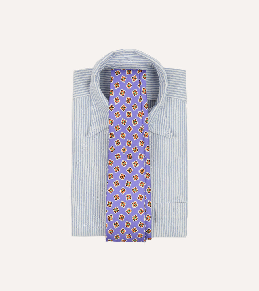 Purple Square Diamond Print Silk Self-Tipped Tie