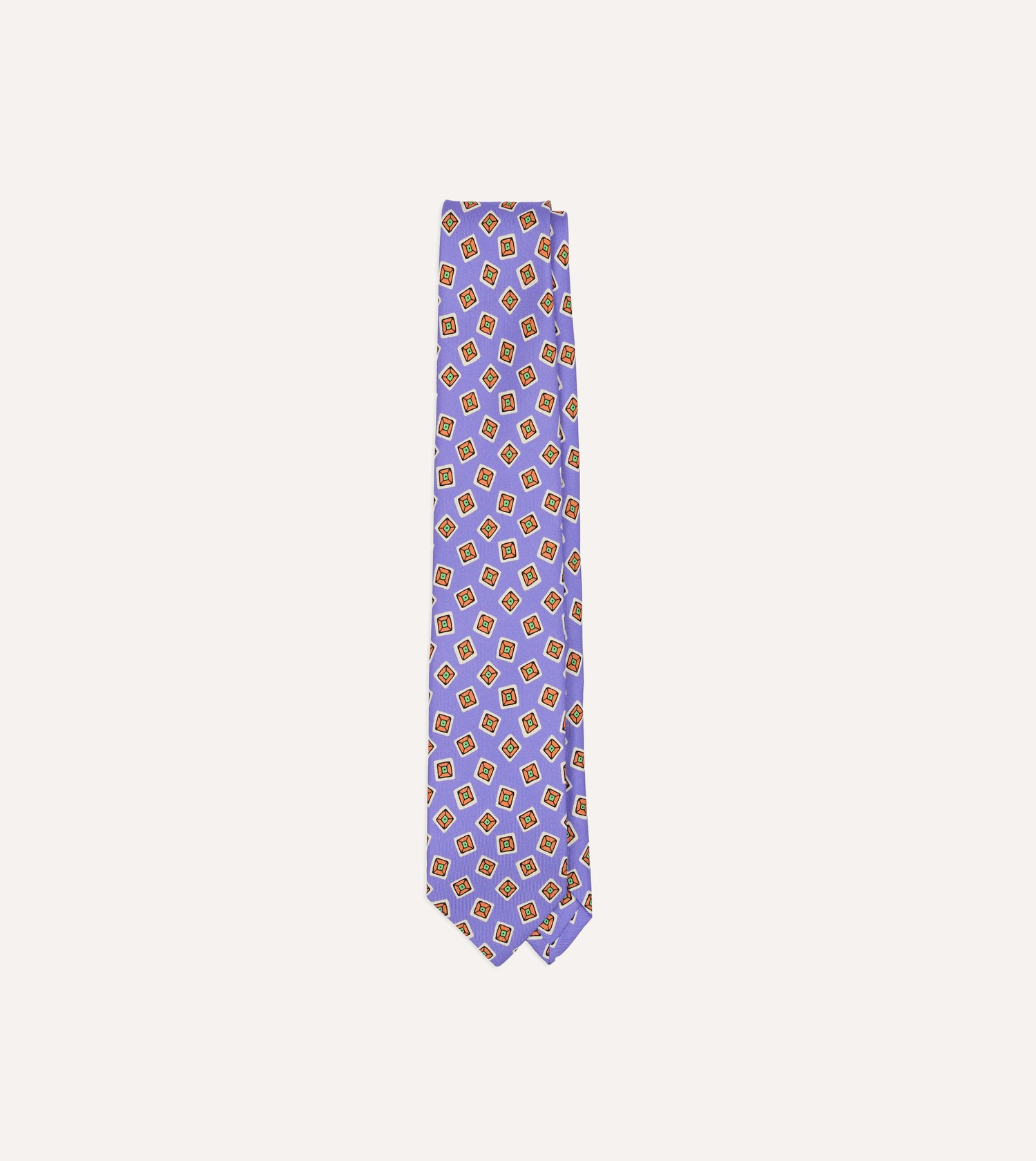 Purple Square Diamond Print Silk Self-Tipped Tie