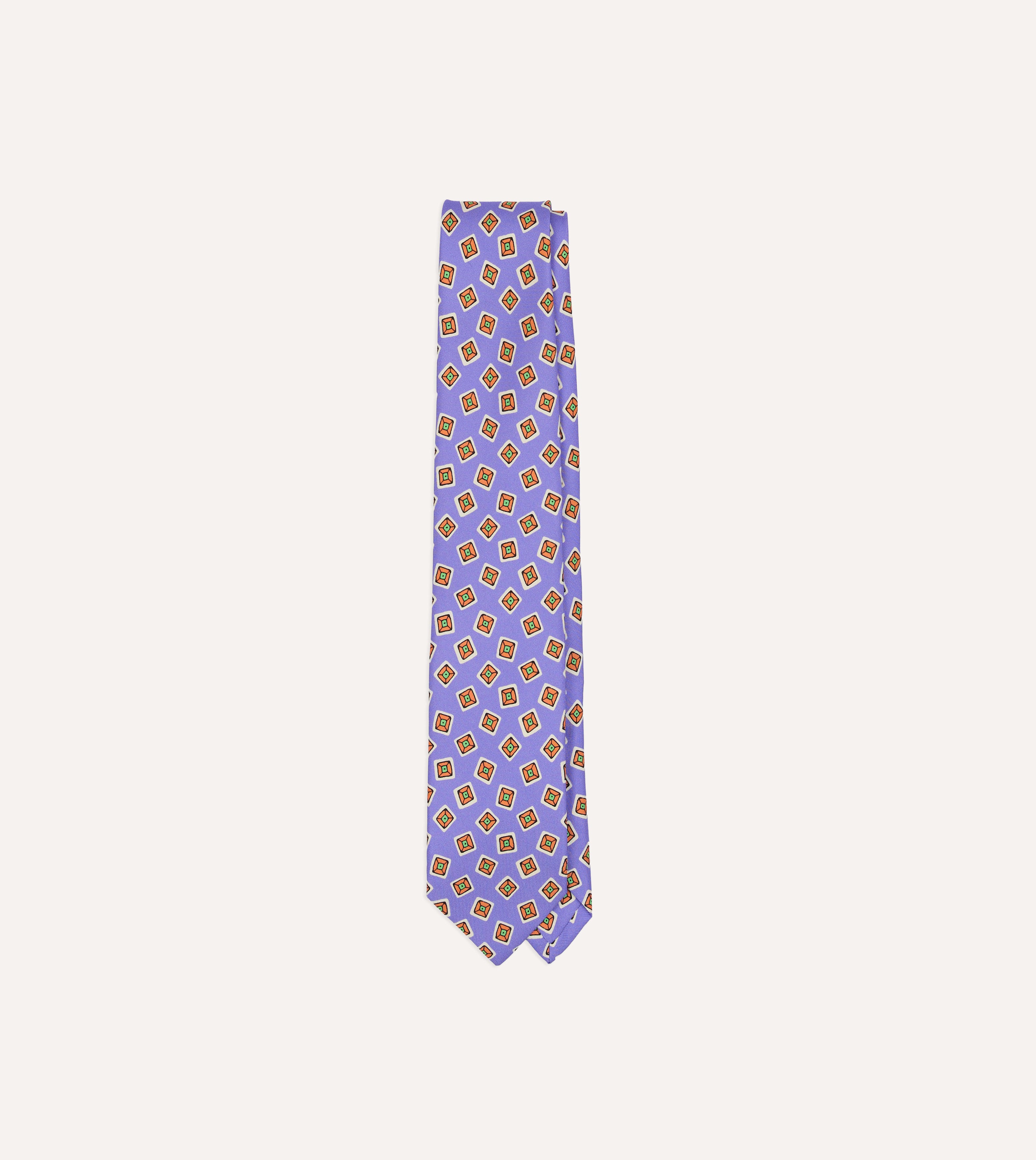Purple Square Diamond Print Silk Self-Tipped Tie