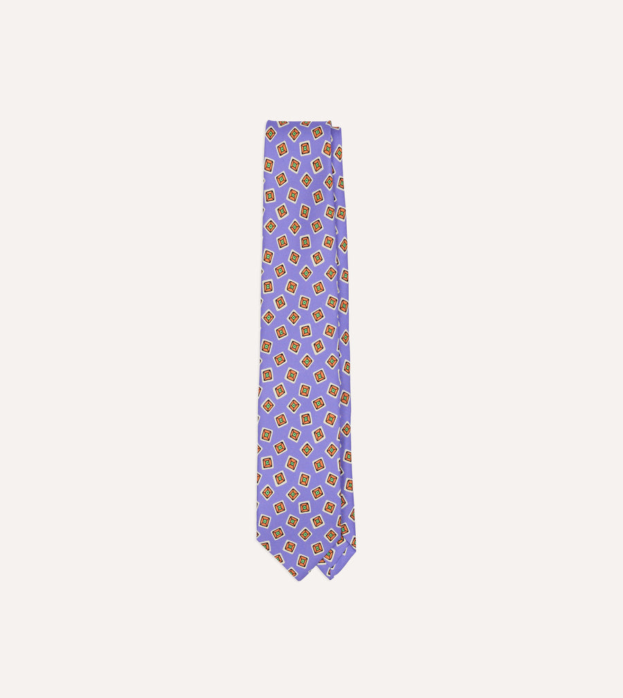 Purple Square Diamond Print Silk Self-Tipped Tie