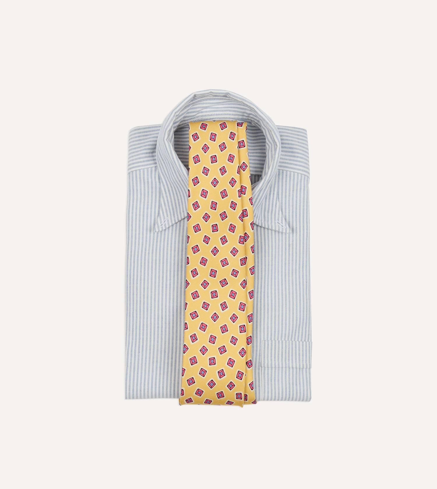 Gold Square Diamond Print Silk Self-Tipped Tie