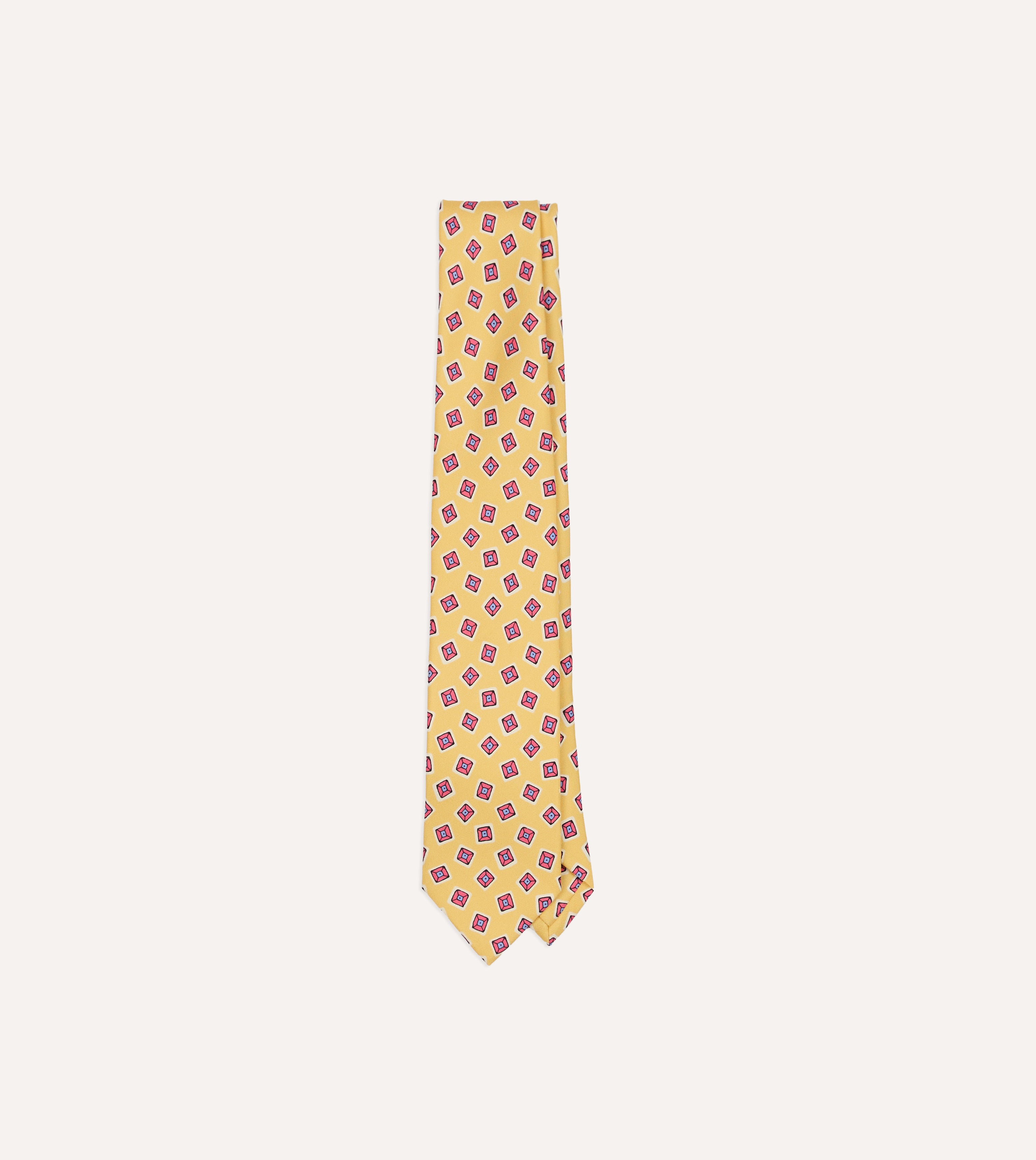 Gold Square Diamond Print Silk Self-Tipped Tie