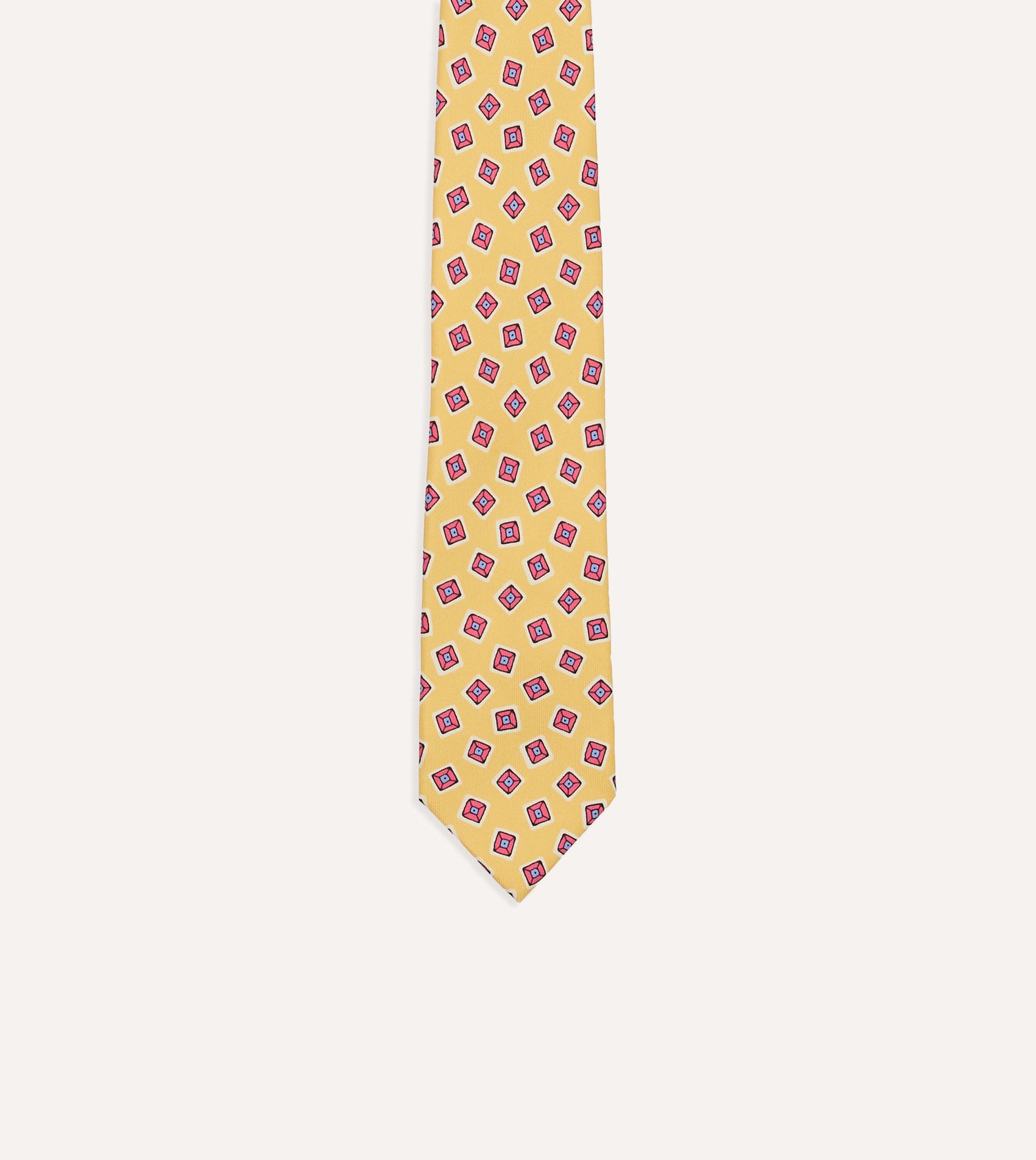 Gold Square Diamond Print Silk Self-Tipped Tie