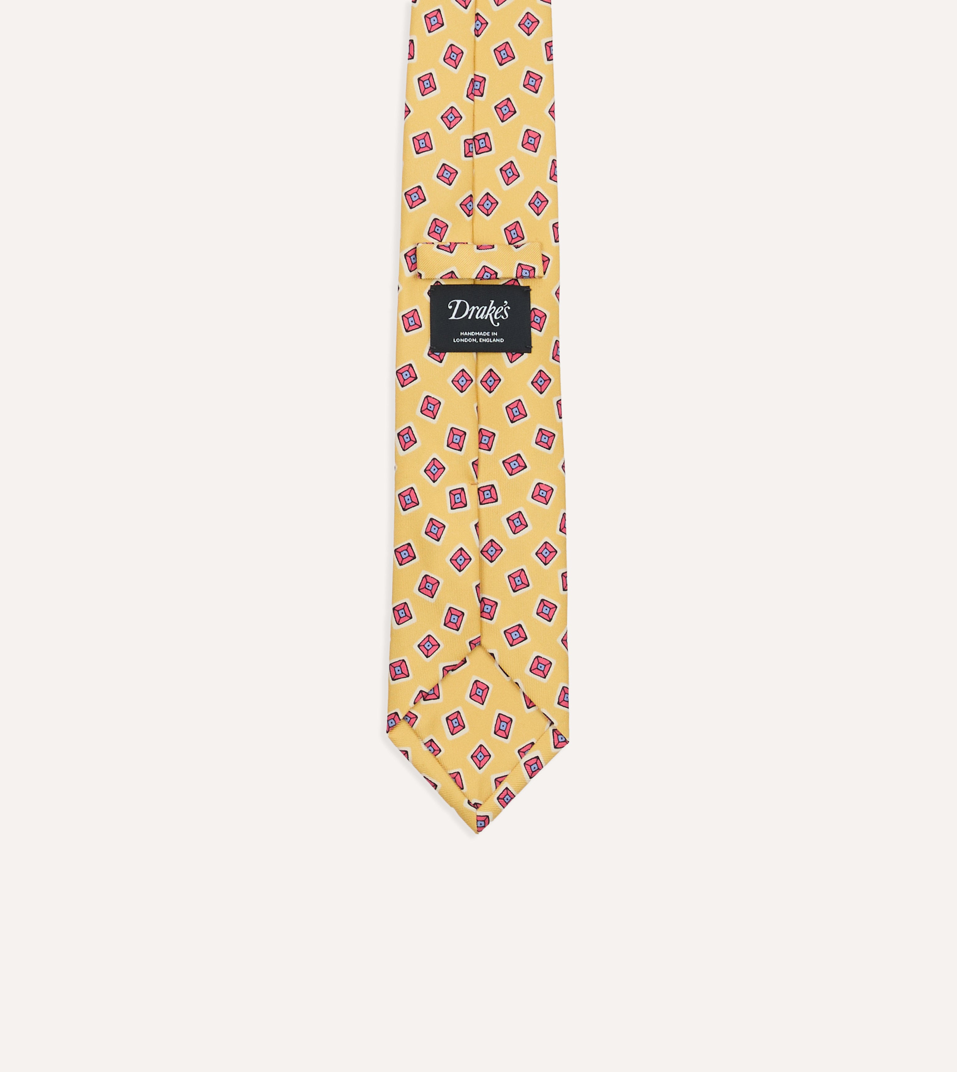 Gold Square Diamond Print Silk Self-Tipped Tie – Drakes US