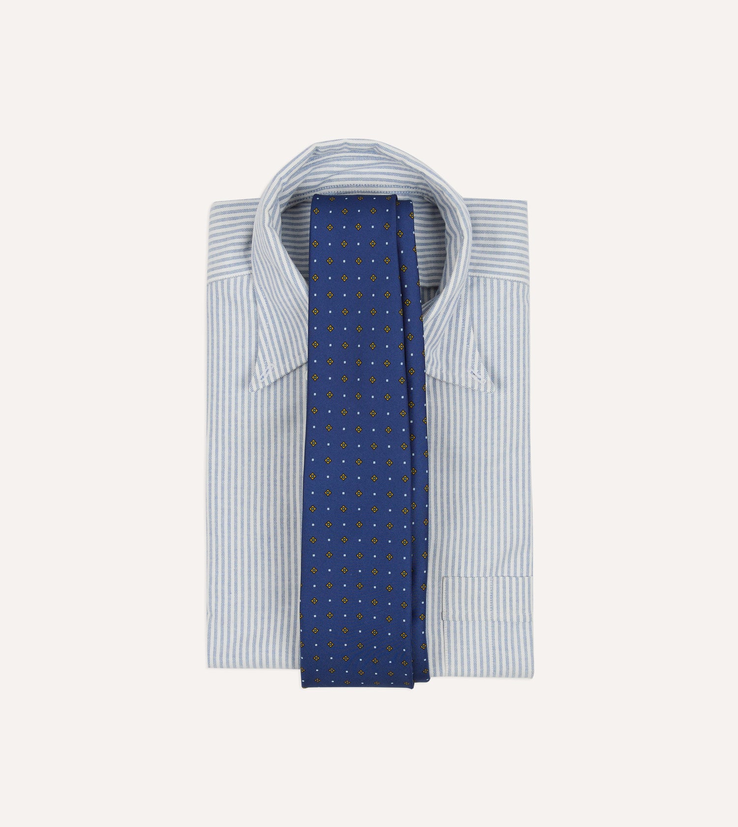 Blue Square Flowers Print Silk Self Tipped Tie