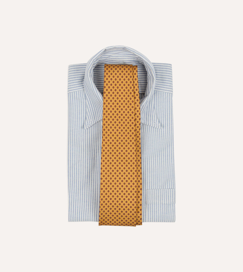 Gold Flowers Print Silk Self Tipped Tie