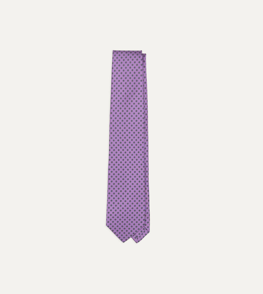 Purple Flowers Print Silk Self Tipped Tie
